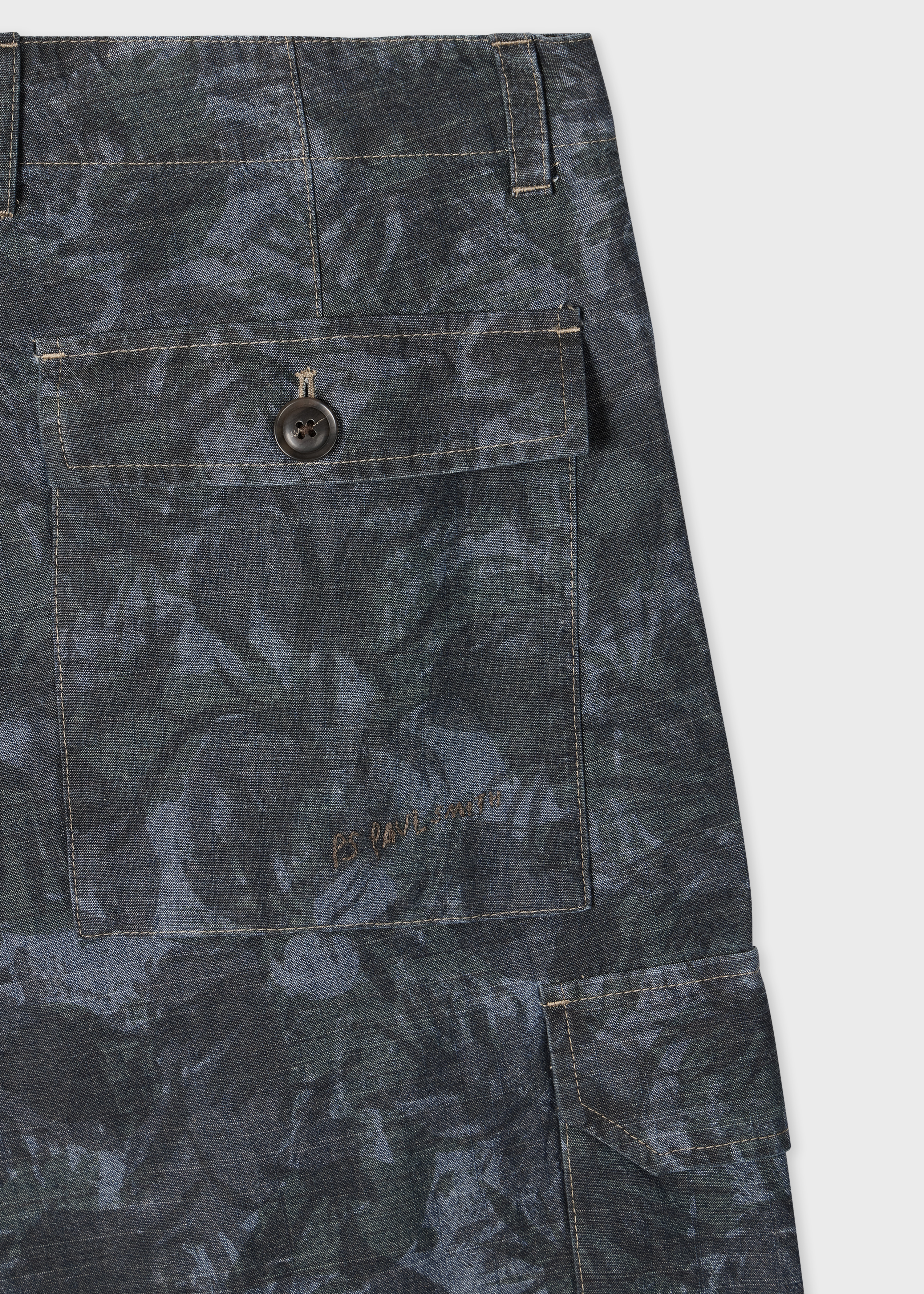 Relaxed-Fit Floral Print Chambray Cargo Trousers thumbnail 2