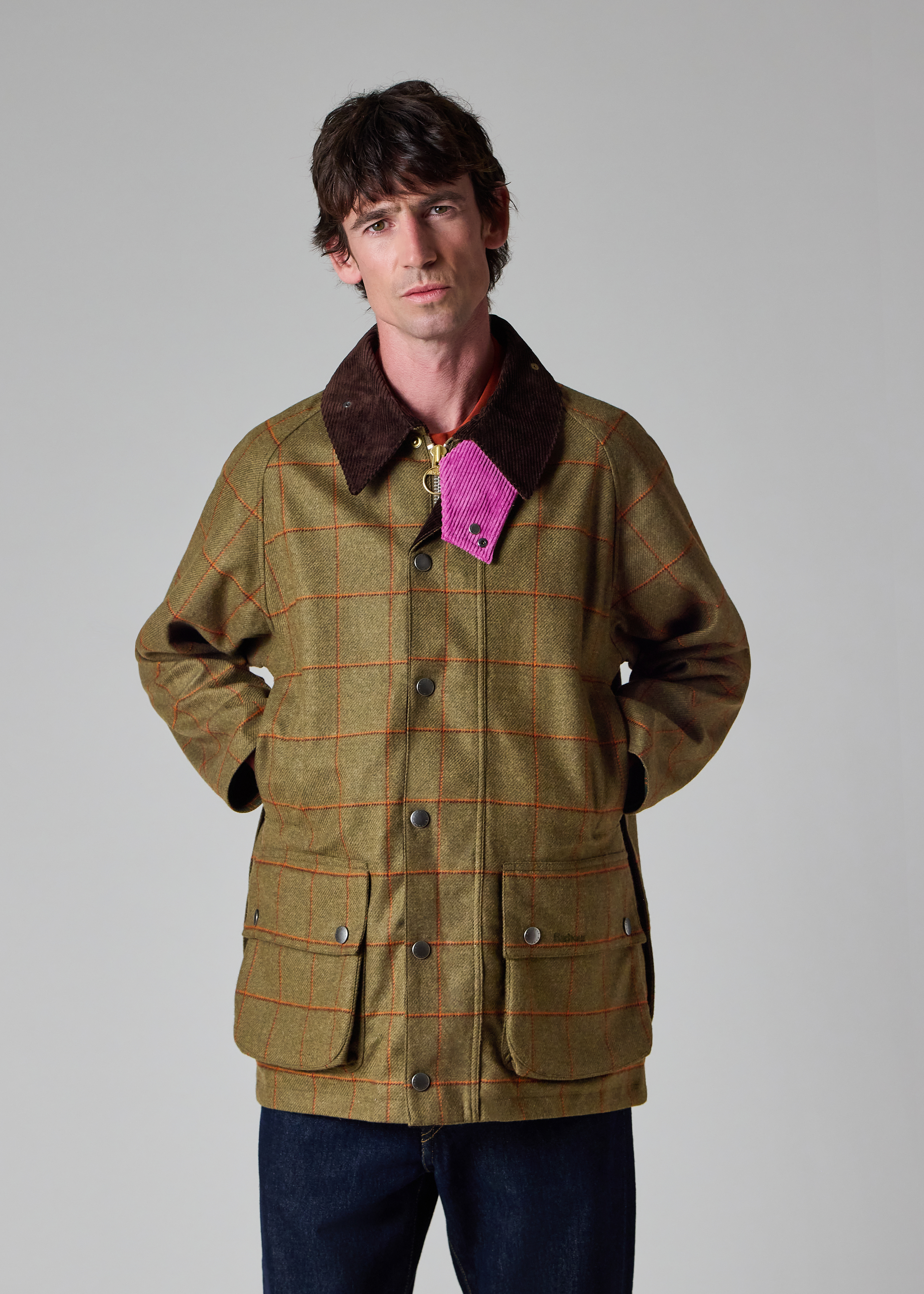 Paul Smith loves Barbour - Olive Windowpane Check Wool Beaufort Jacket thumbnail 2