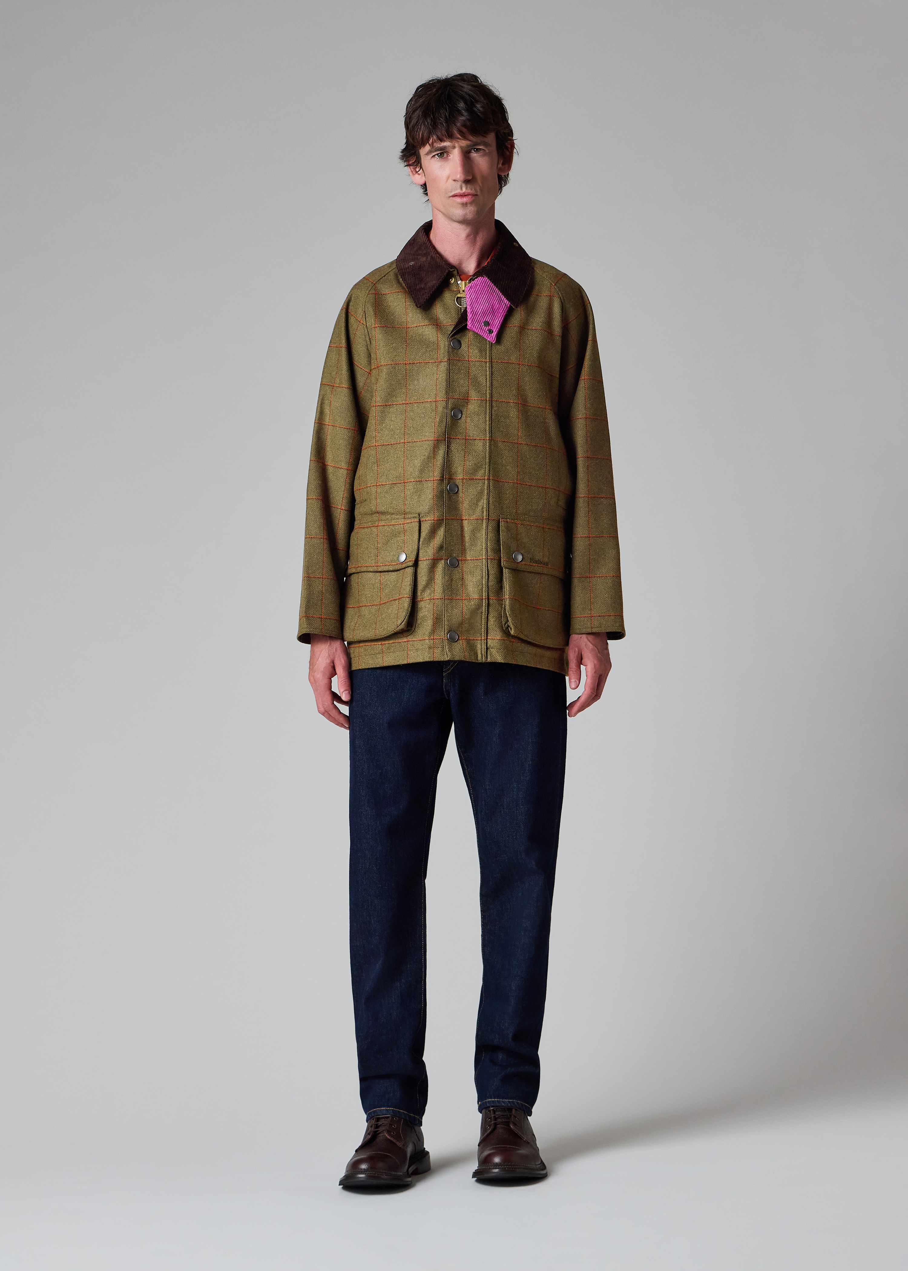 Paul Smith loves Barbour - Olive Windowpane Check Wool Beaufort Jacket thumbnail 8