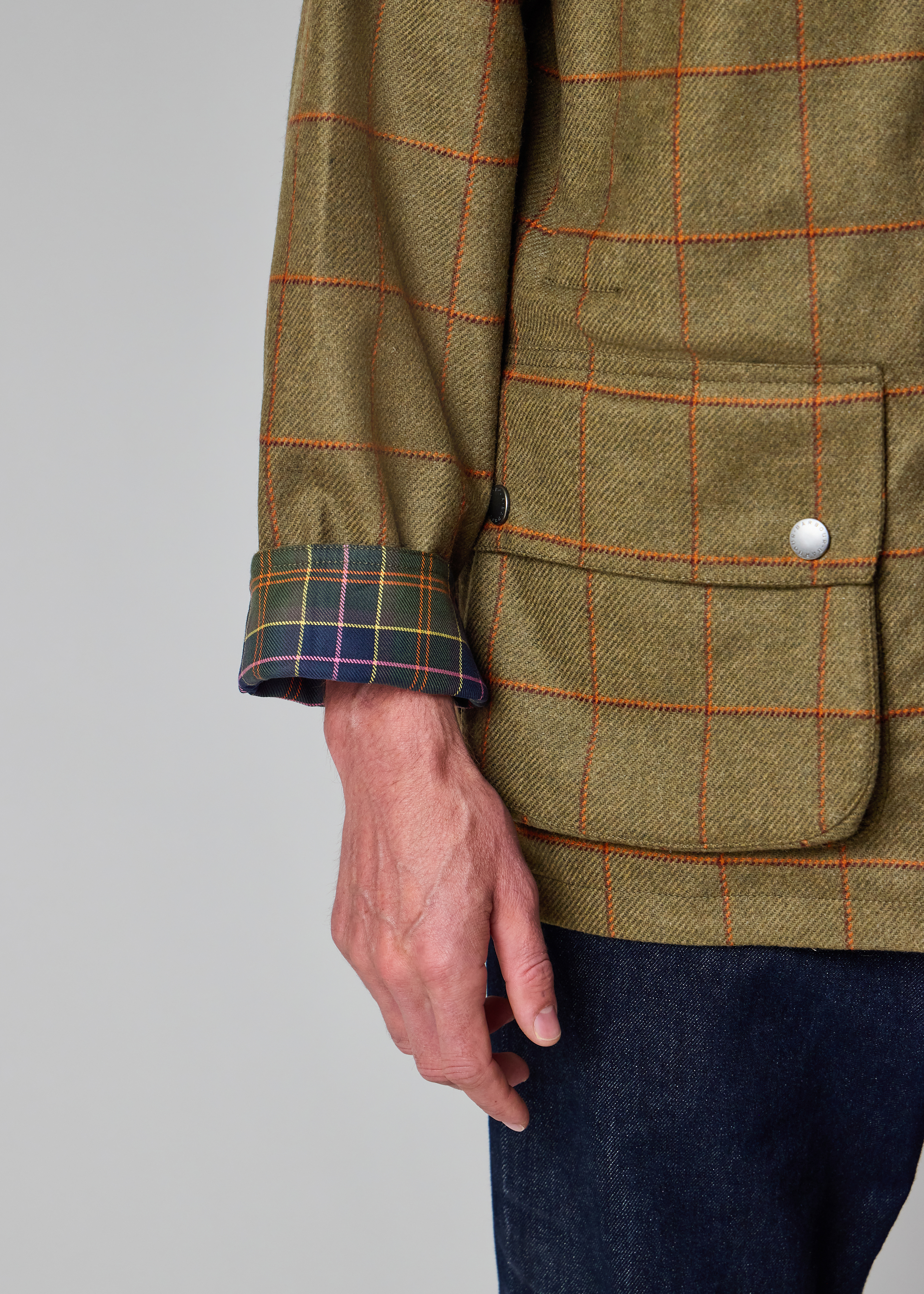 Paul Smith loves Barbour - Olive Windowpane Check Wool Beaufort Jacket thumbnail 6