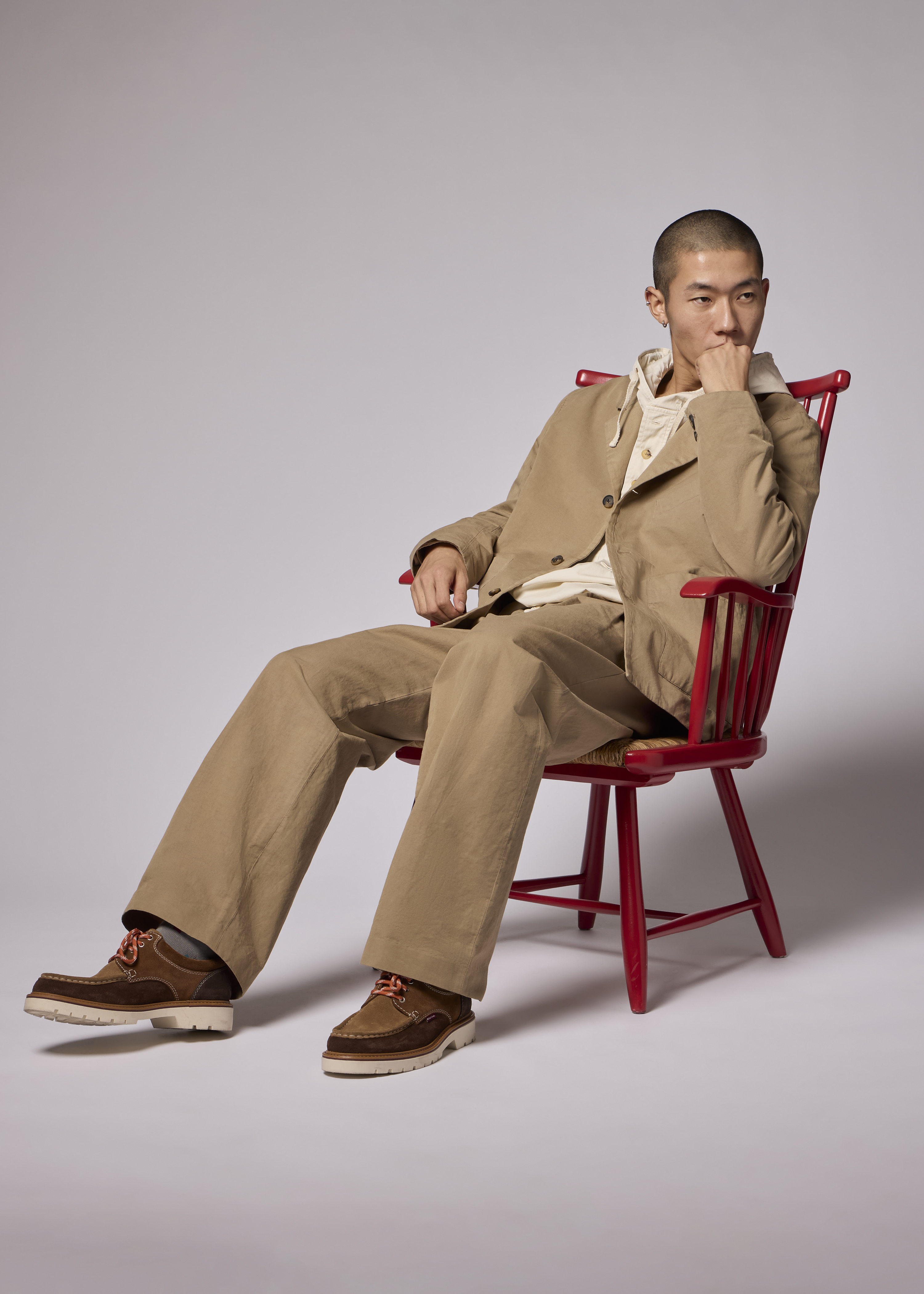 Taupe Cotton-Linen Three-Button Jacket thumbnail 4