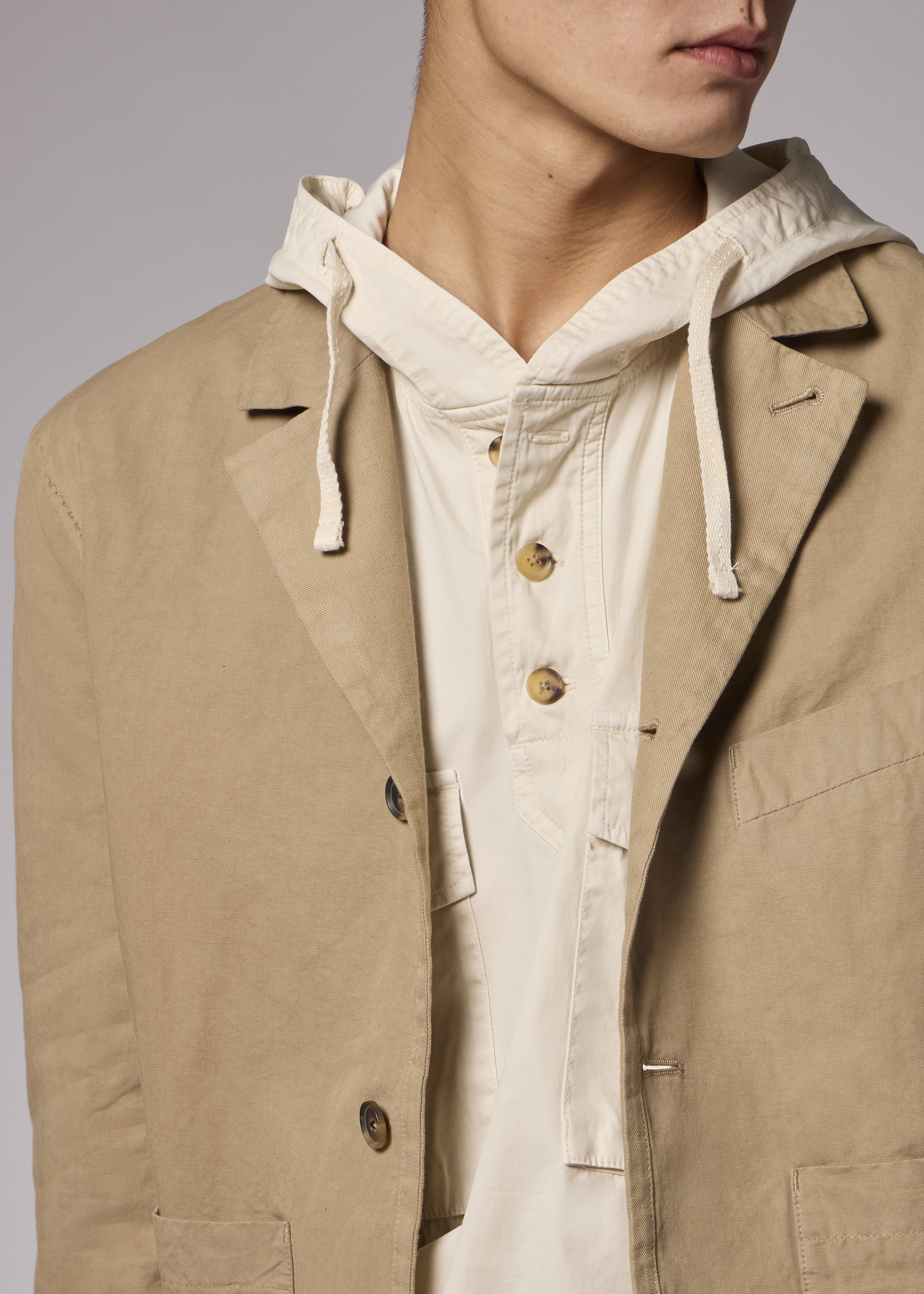 Taupe Cotton-Linen Three-Button Jacket thumbnail 5