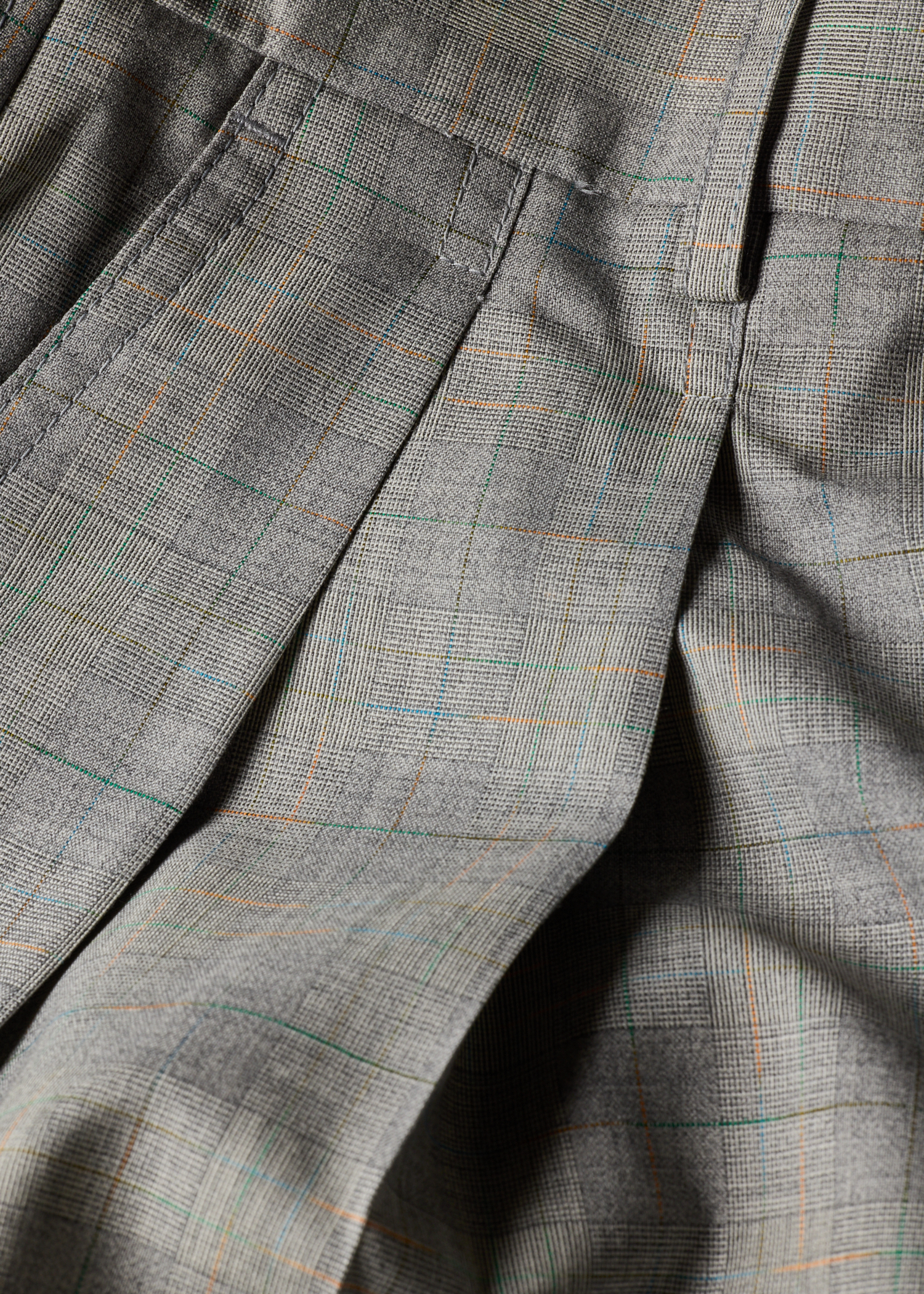 Grey Space-Dye Check Wool Pleated Trousers thumbnail 5