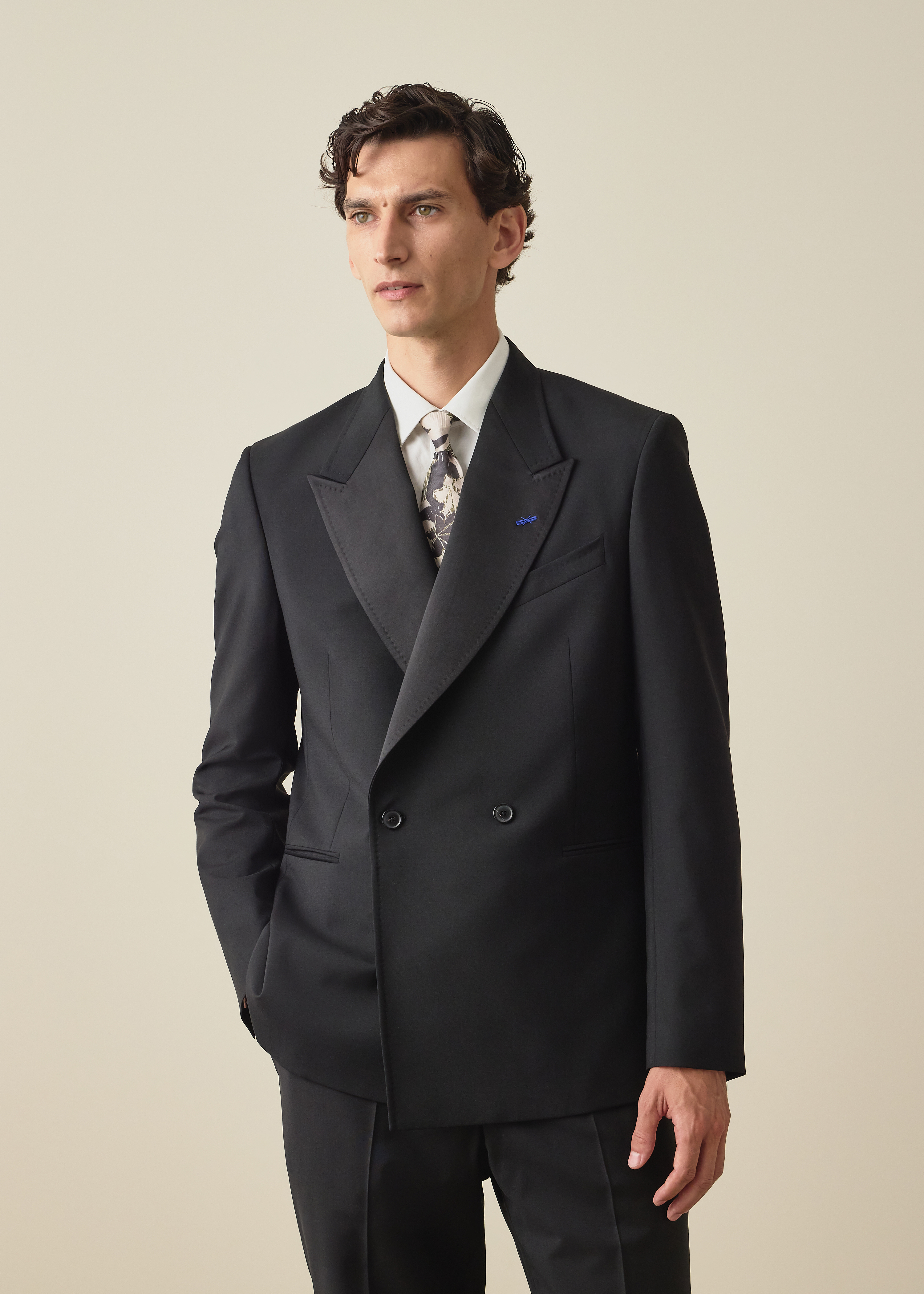 The Westbourne - Black Wool-Mohair Double-Breasted Evening Blazer thumbnail 3