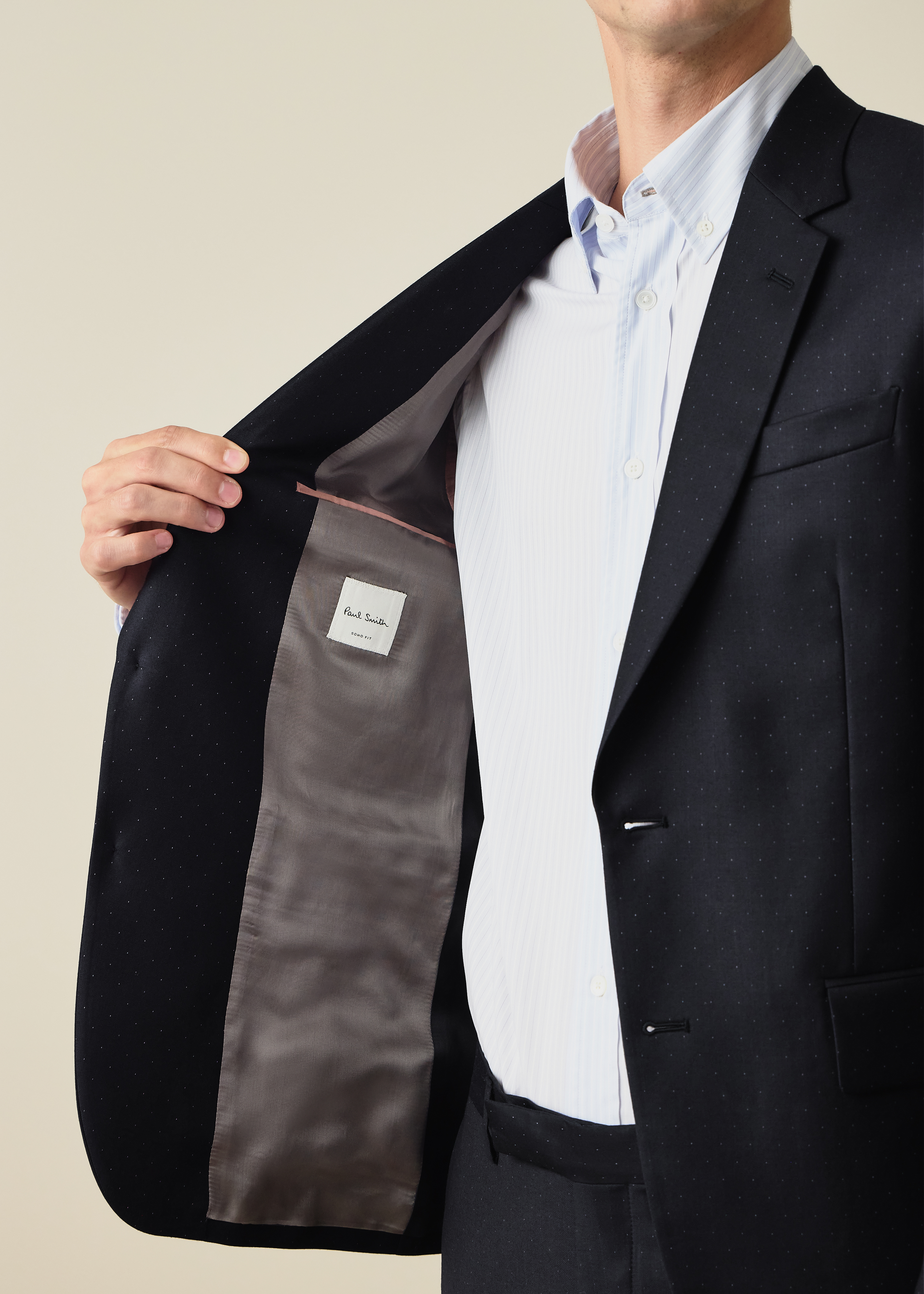 The Soho - Tailored-Fit Navy Pin Dot Wool Blazer thumbnail 3