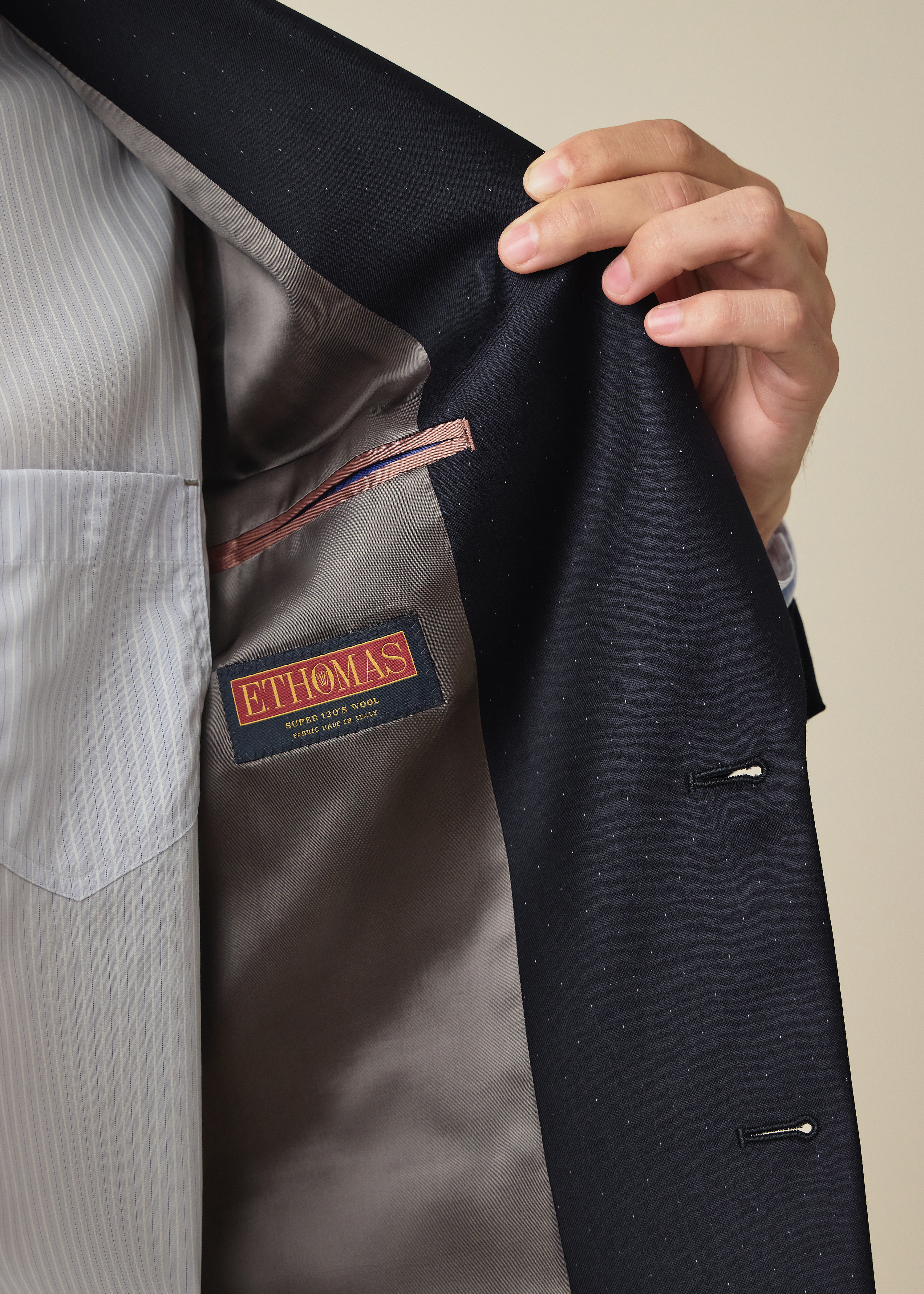 The Soho - Tailored-Fit Navy Pin Dot Wool Blazer thumbnail 8