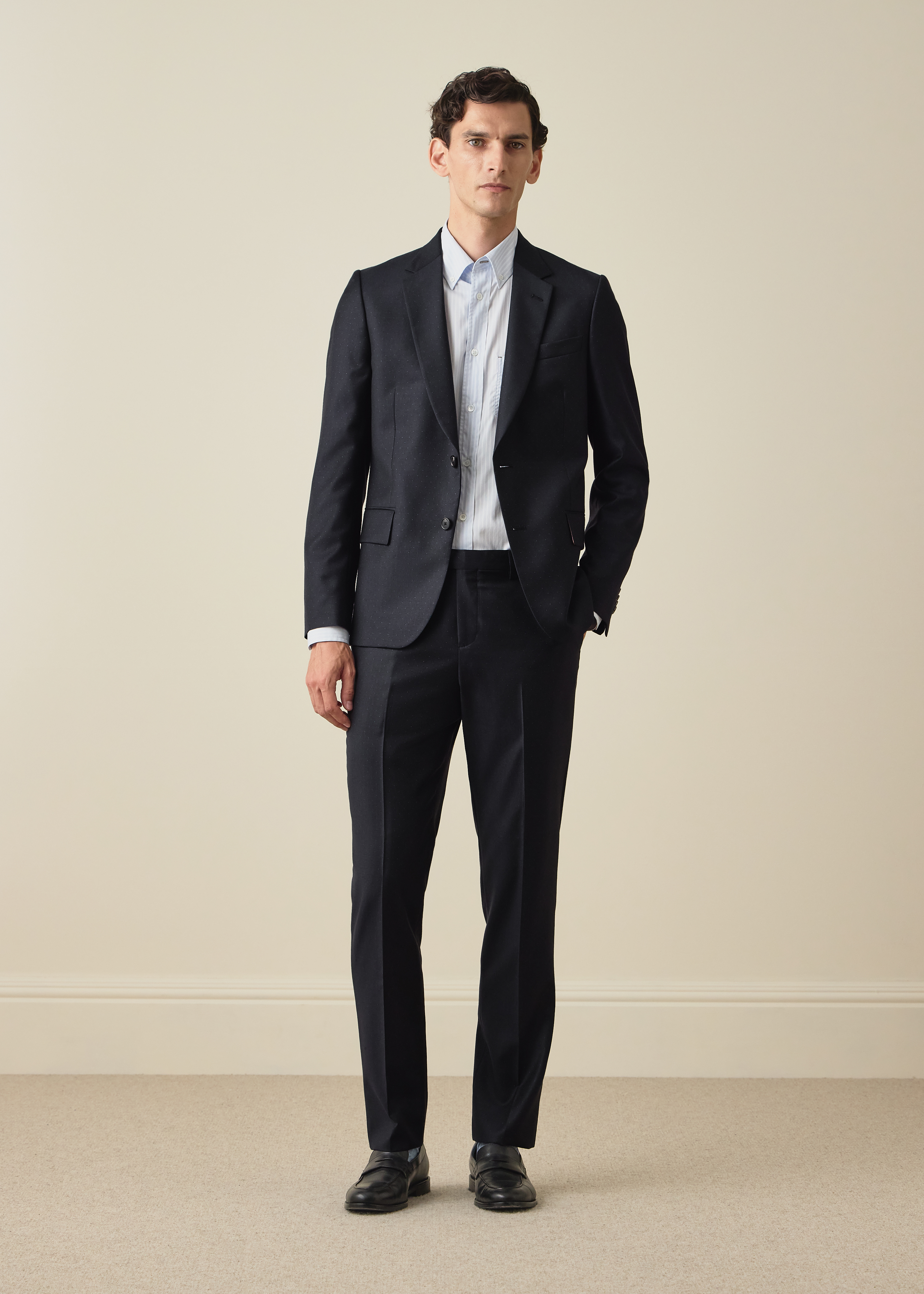 Slim-Fit Navy Pin Dot Wool Trousers thumbnail 6