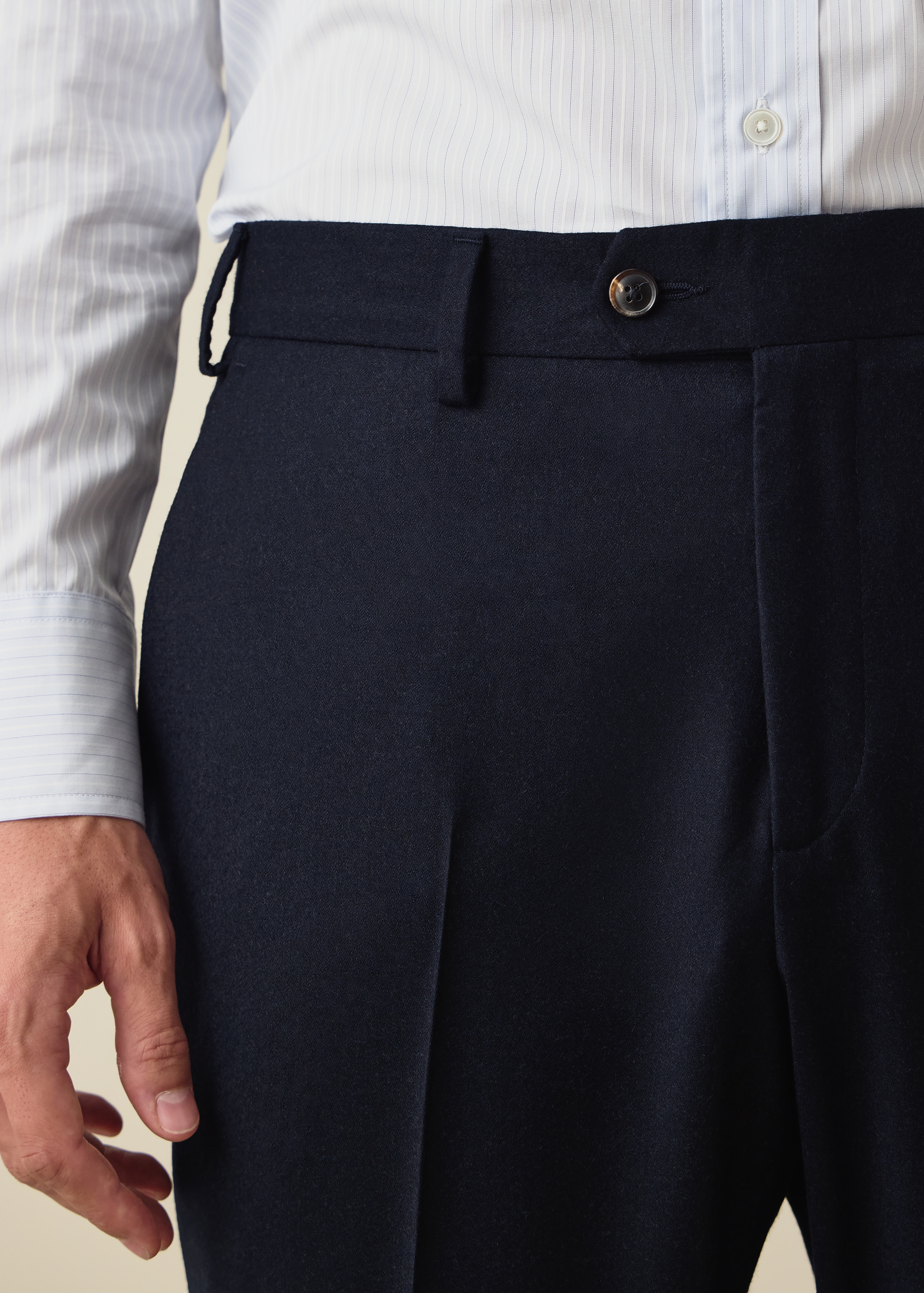 Navy Wool-Cashmere Flannel Trousers thumbnail 3