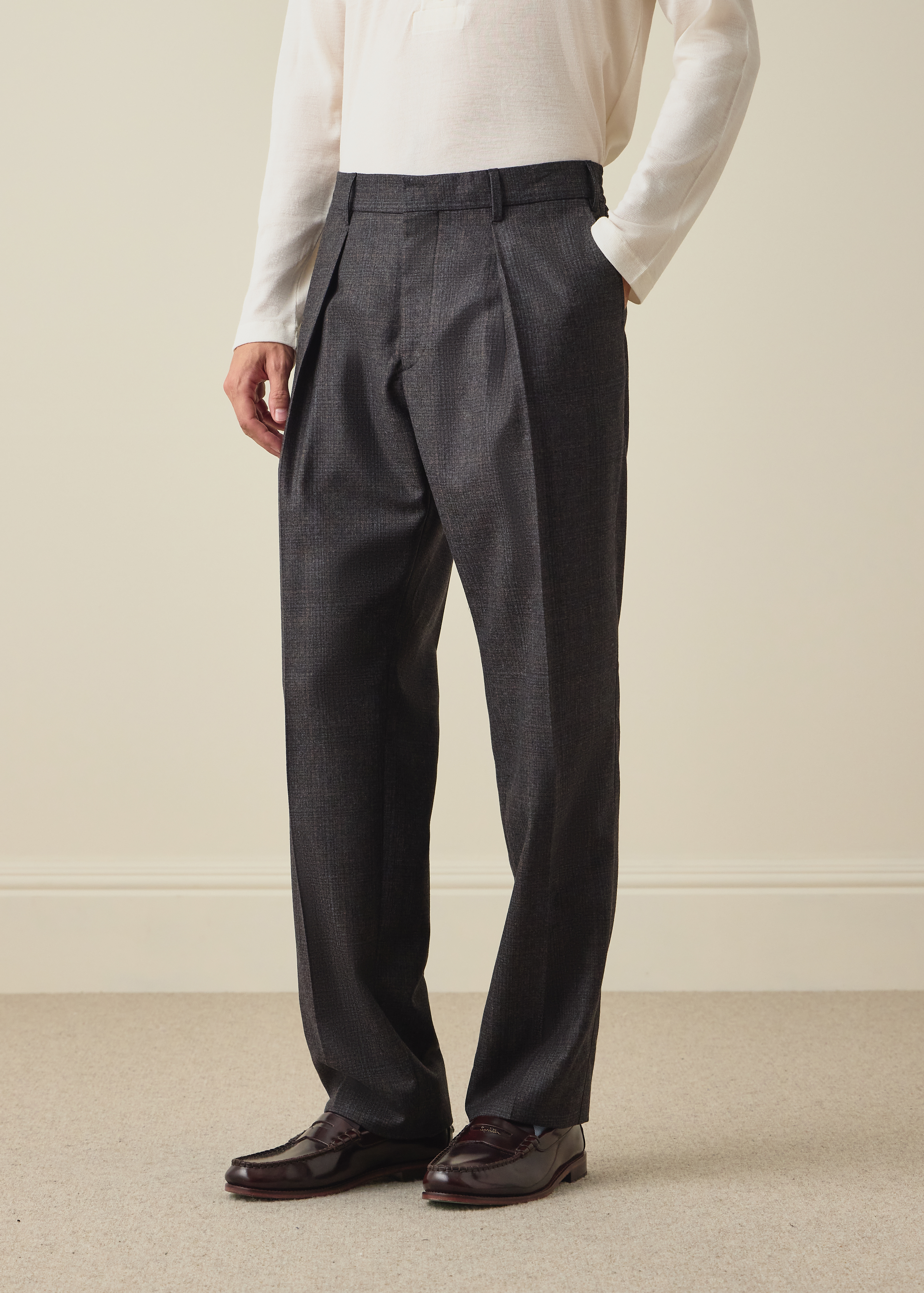 Grey and Brown Check Wool Trousers thumbnail 2