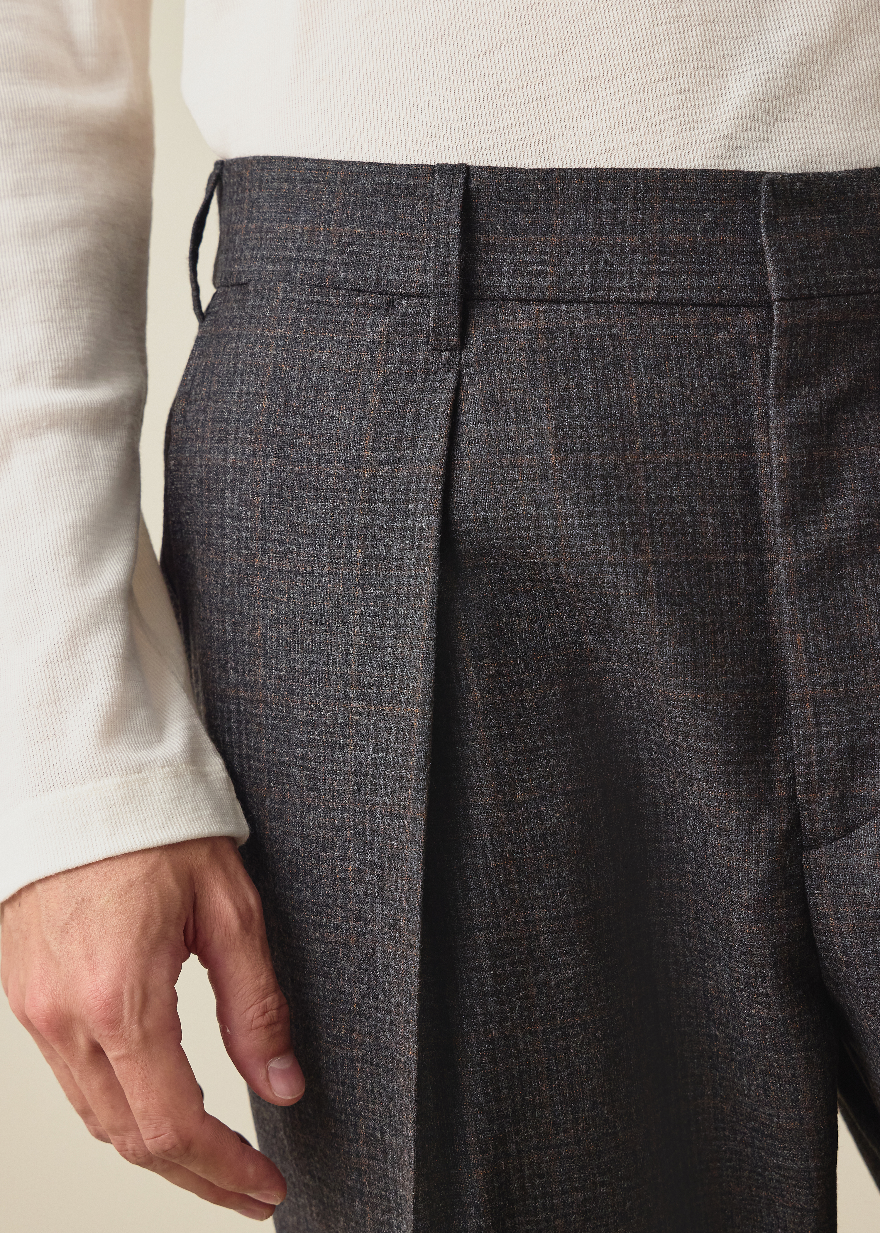 Grey and Brown Check Wool Trousers thumbnail 5