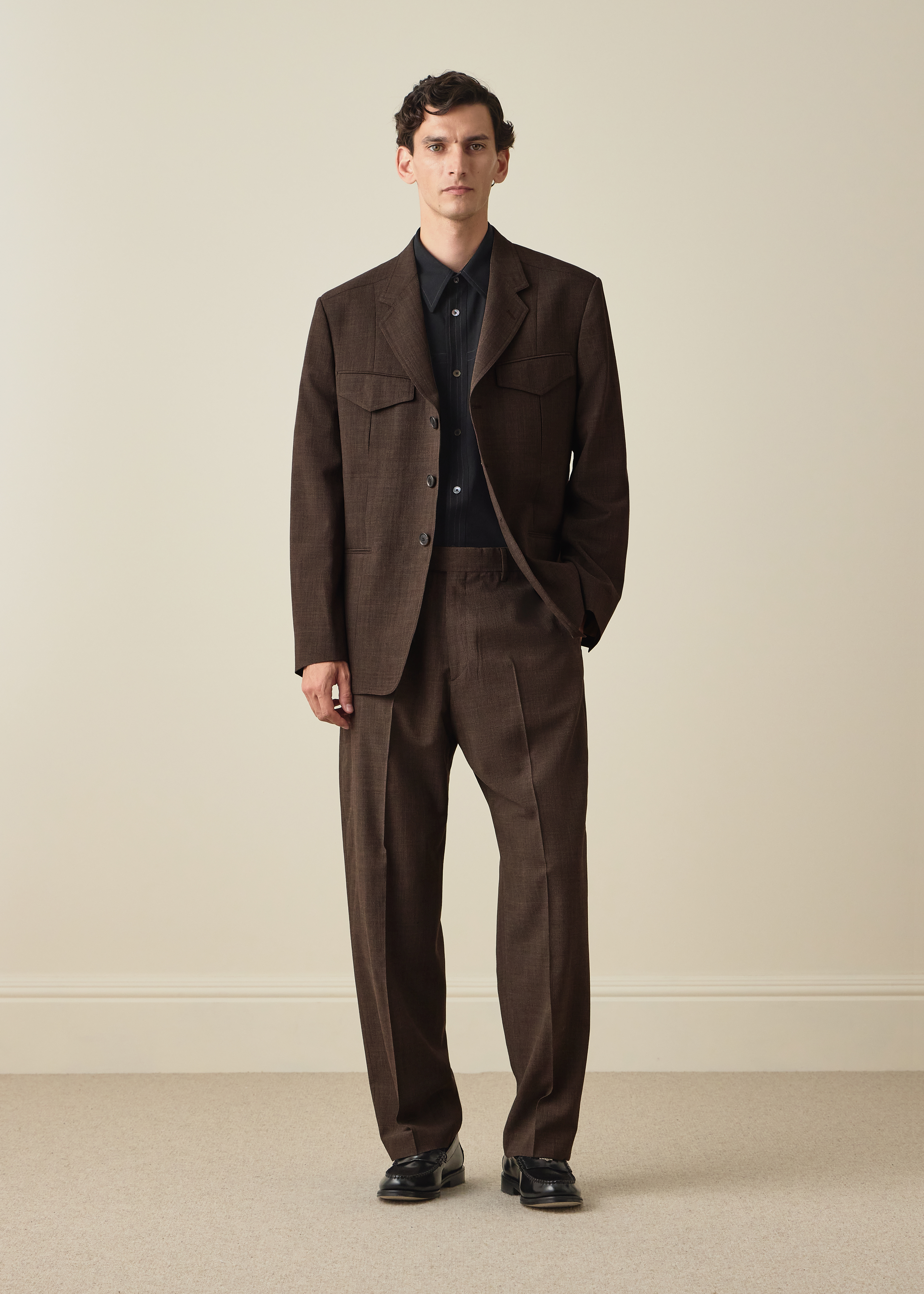 Brown Crepe Viscose-Wool Four-Pocket Blazer thumbnail 8