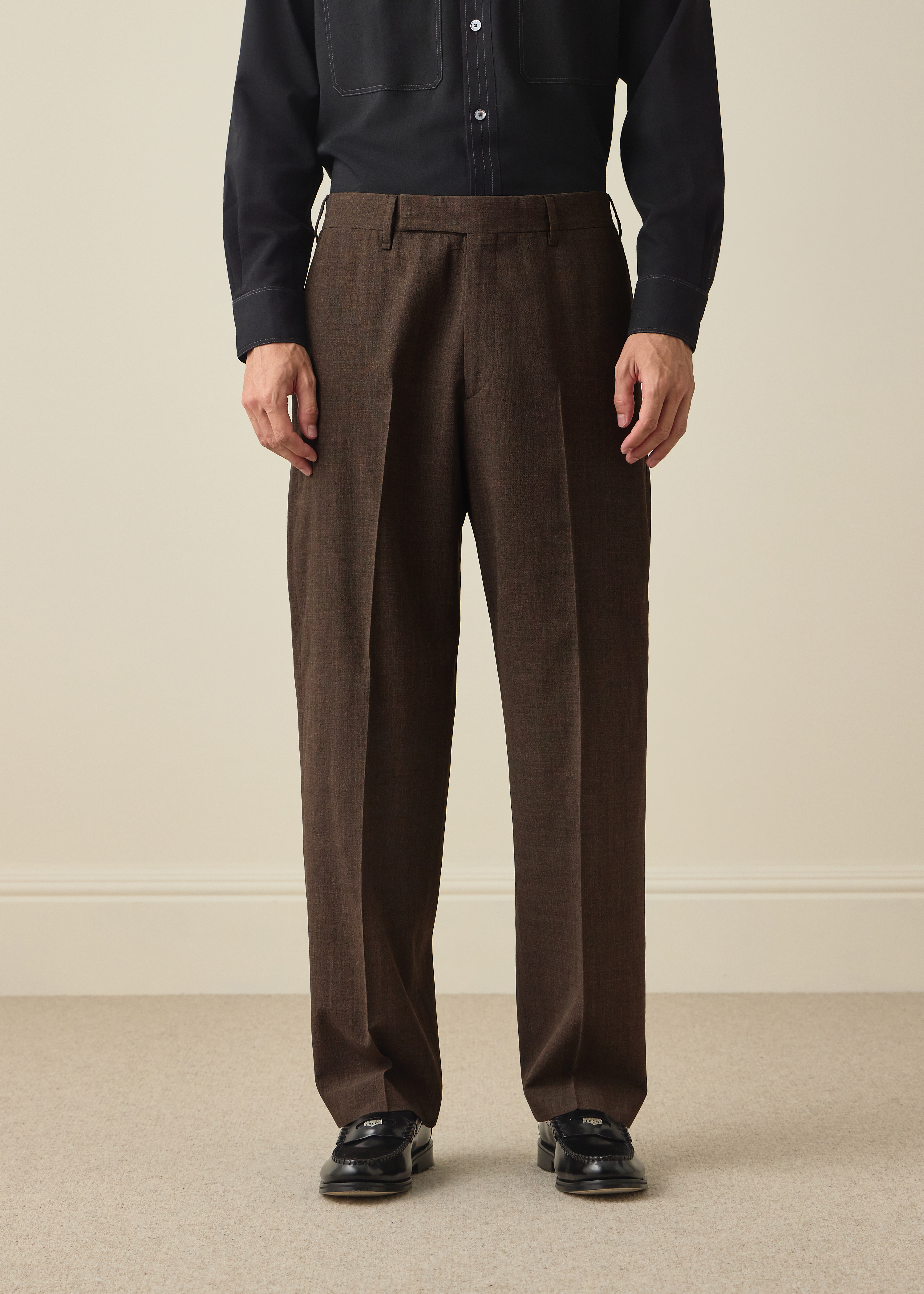 Brown Crepe Viscose-Wool Trousers thumbnail 2