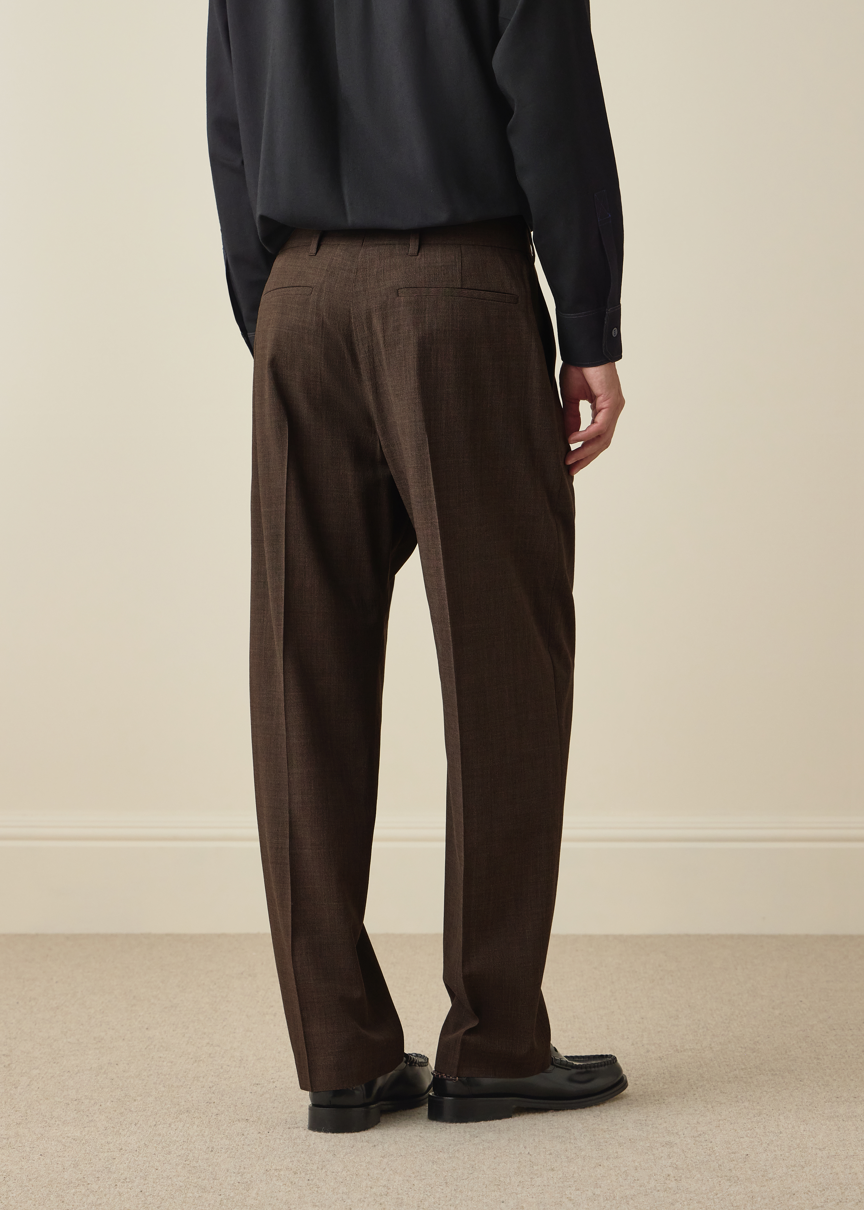 Brown Crepe Viscose-Wool Trousers thumbnail 4