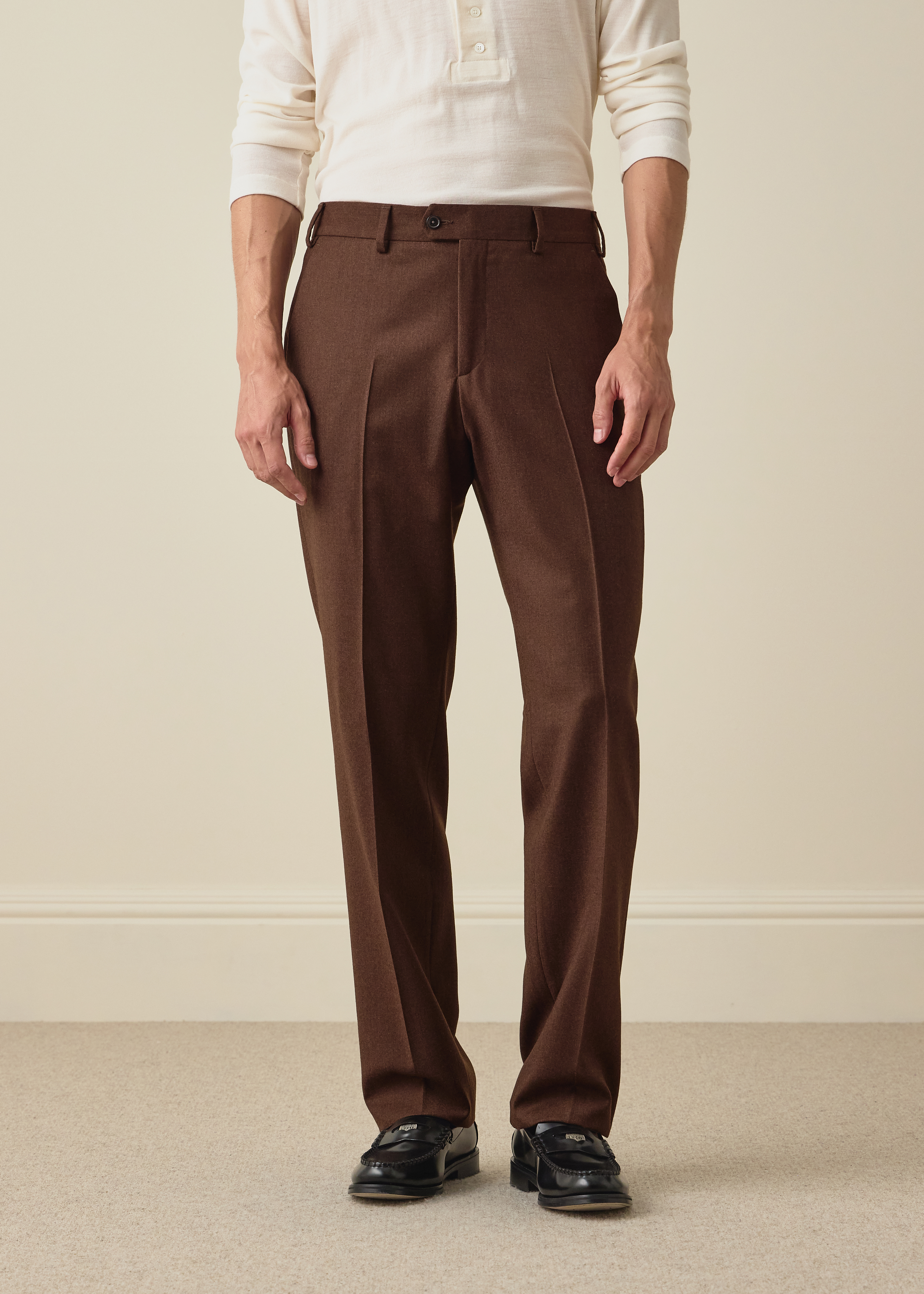 Brown Wool-Cashmere Flannel Trousers thumbnail 2