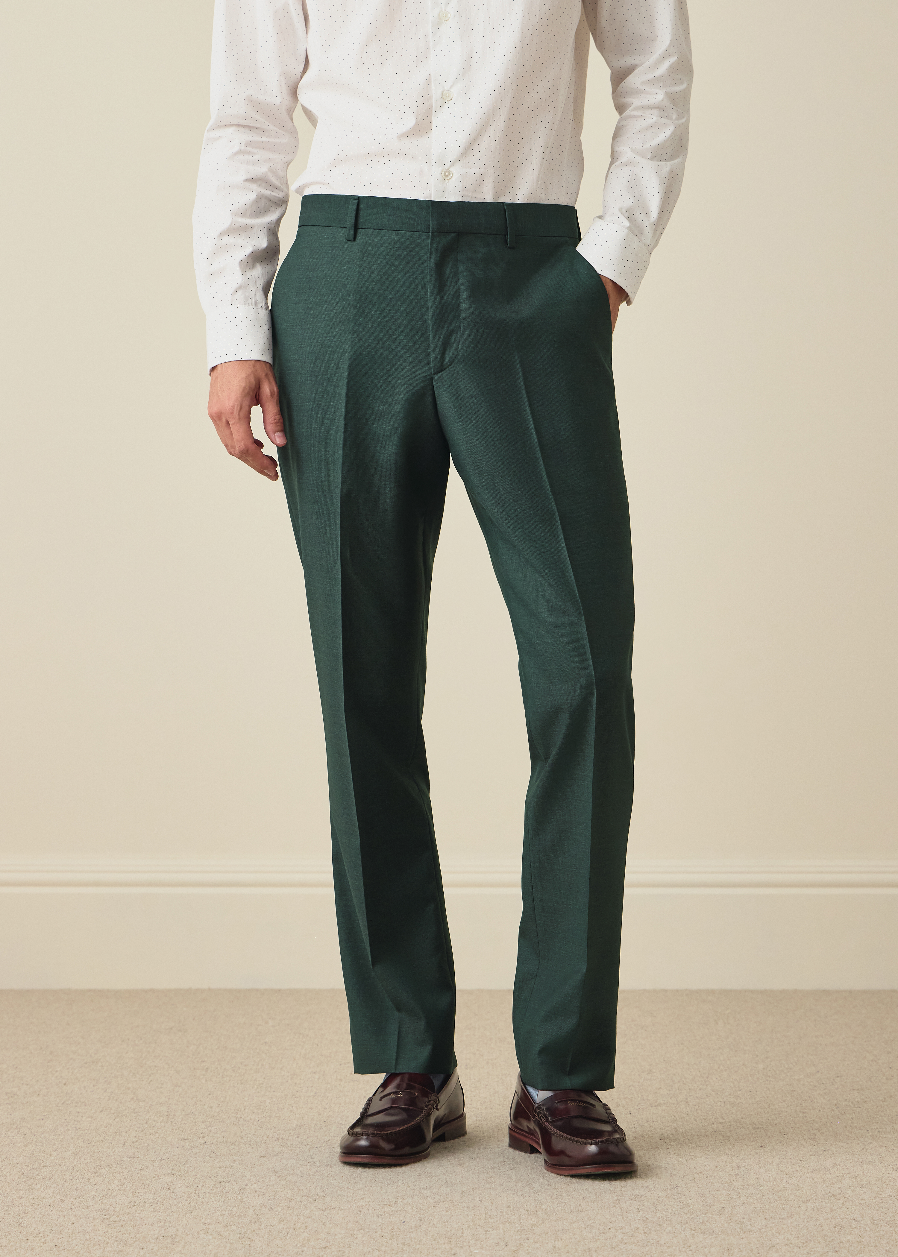 The Brierley - Teal Green Sharkskin Wool Trousers thumbnail 2