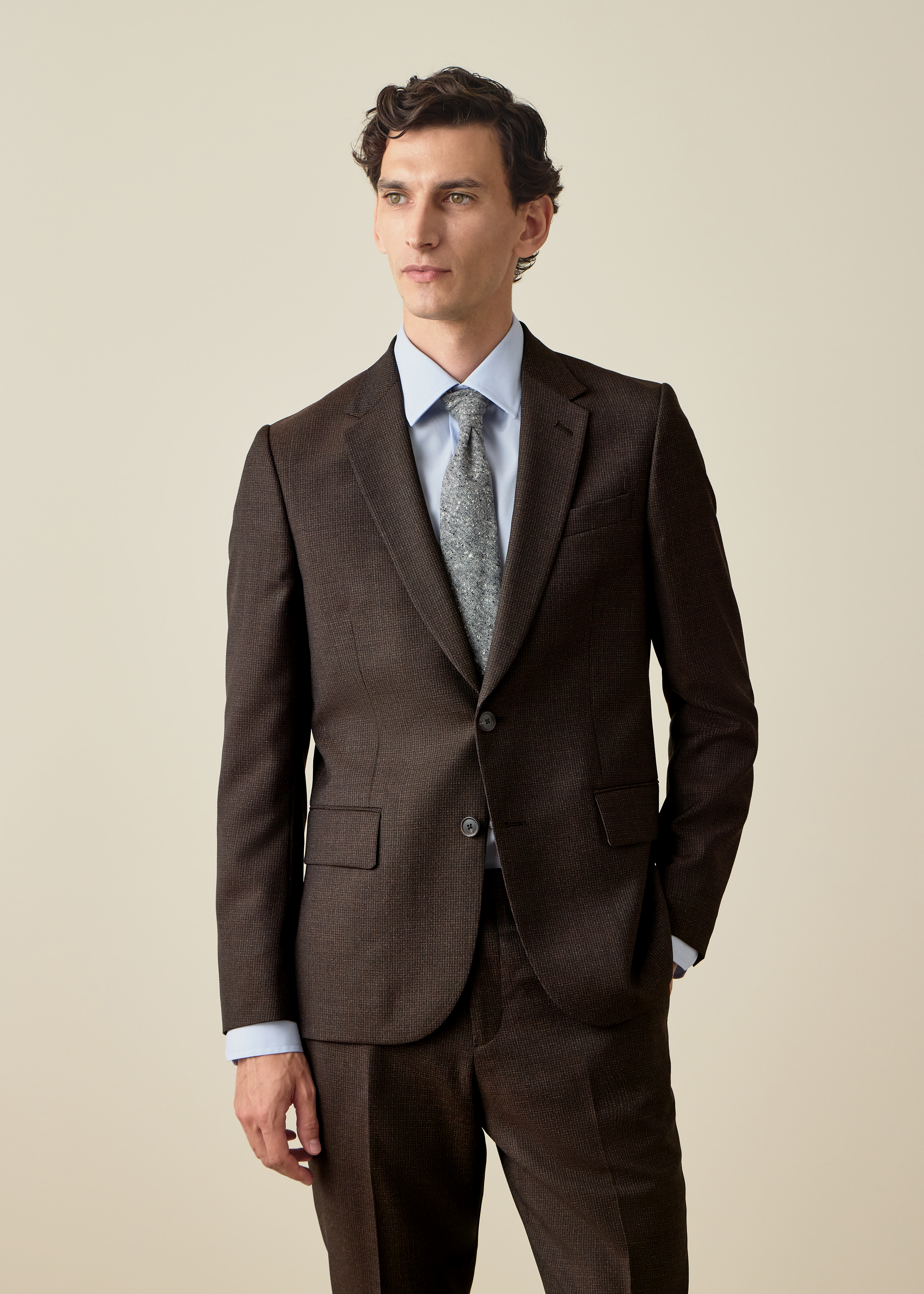 The Soho - Tailored-Fit Brown Micro-Check Wool Blazer thumbnail 2