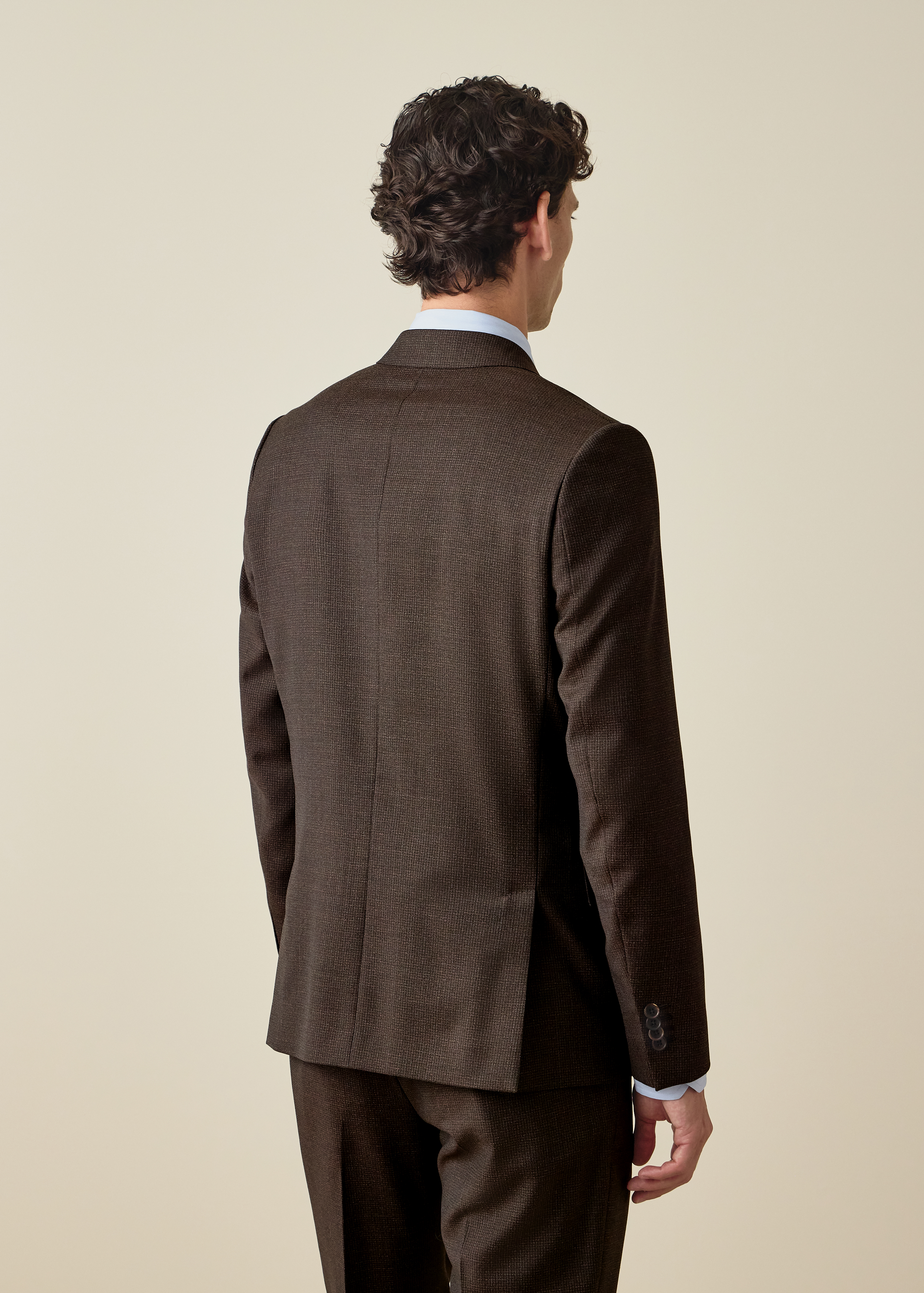 The Soho - Tailored-Fit Brown Micro-Check Wool Blazer thumbnail 4