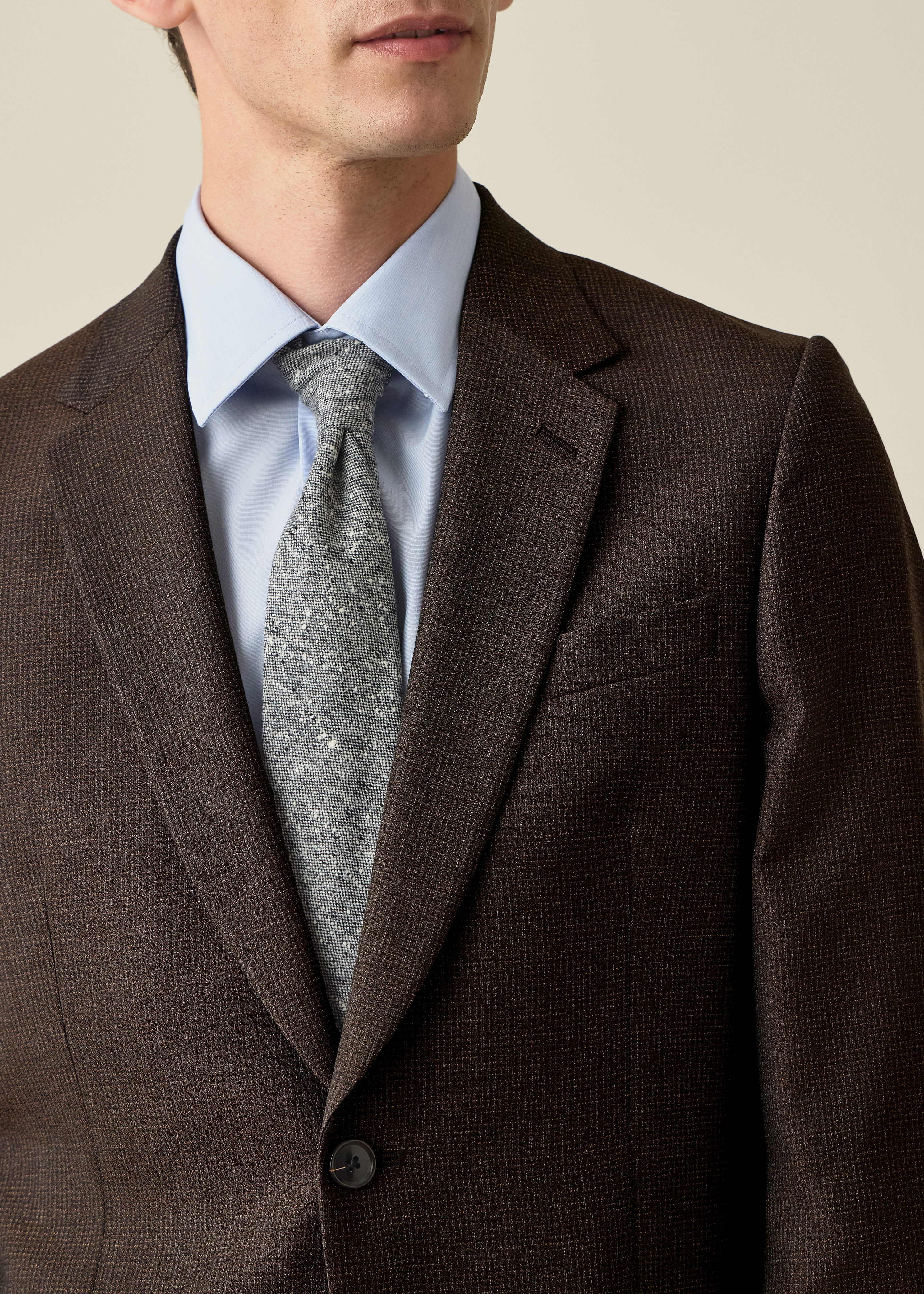 The Soho - Tailored-Fit Brown Micro-Check Wool Blazer thumbnail 3