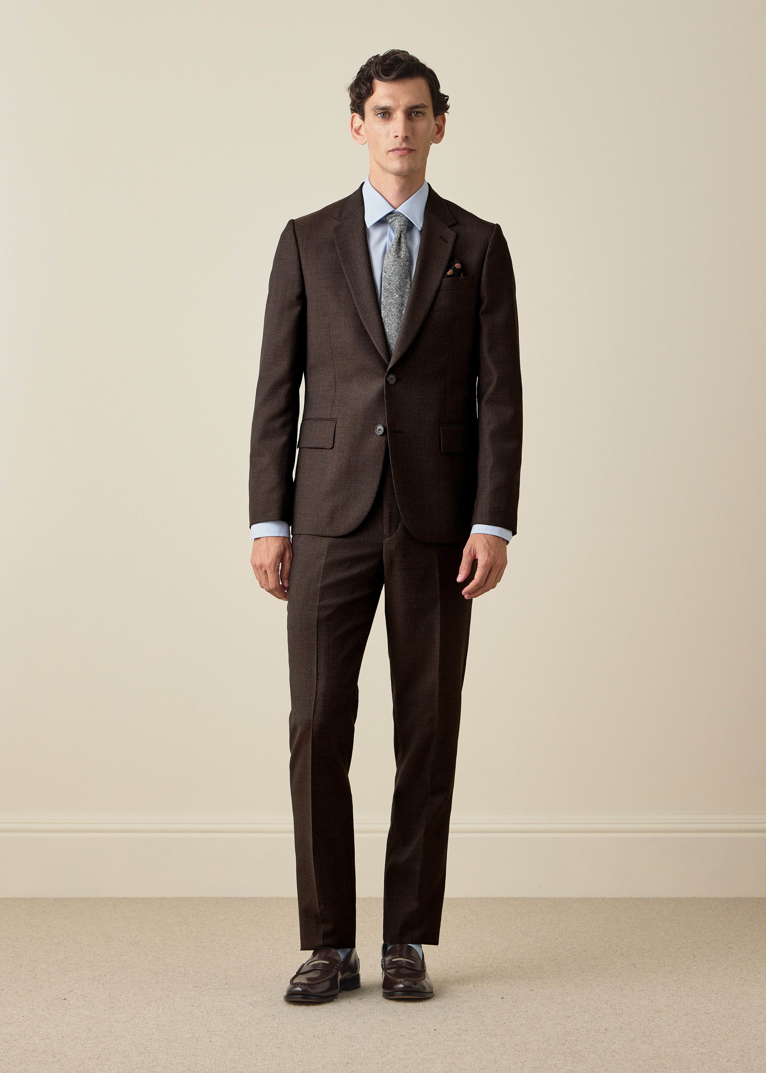The Soho - Tailored-Fit Brown Micro-Check Wool Blazer thumbnail 7