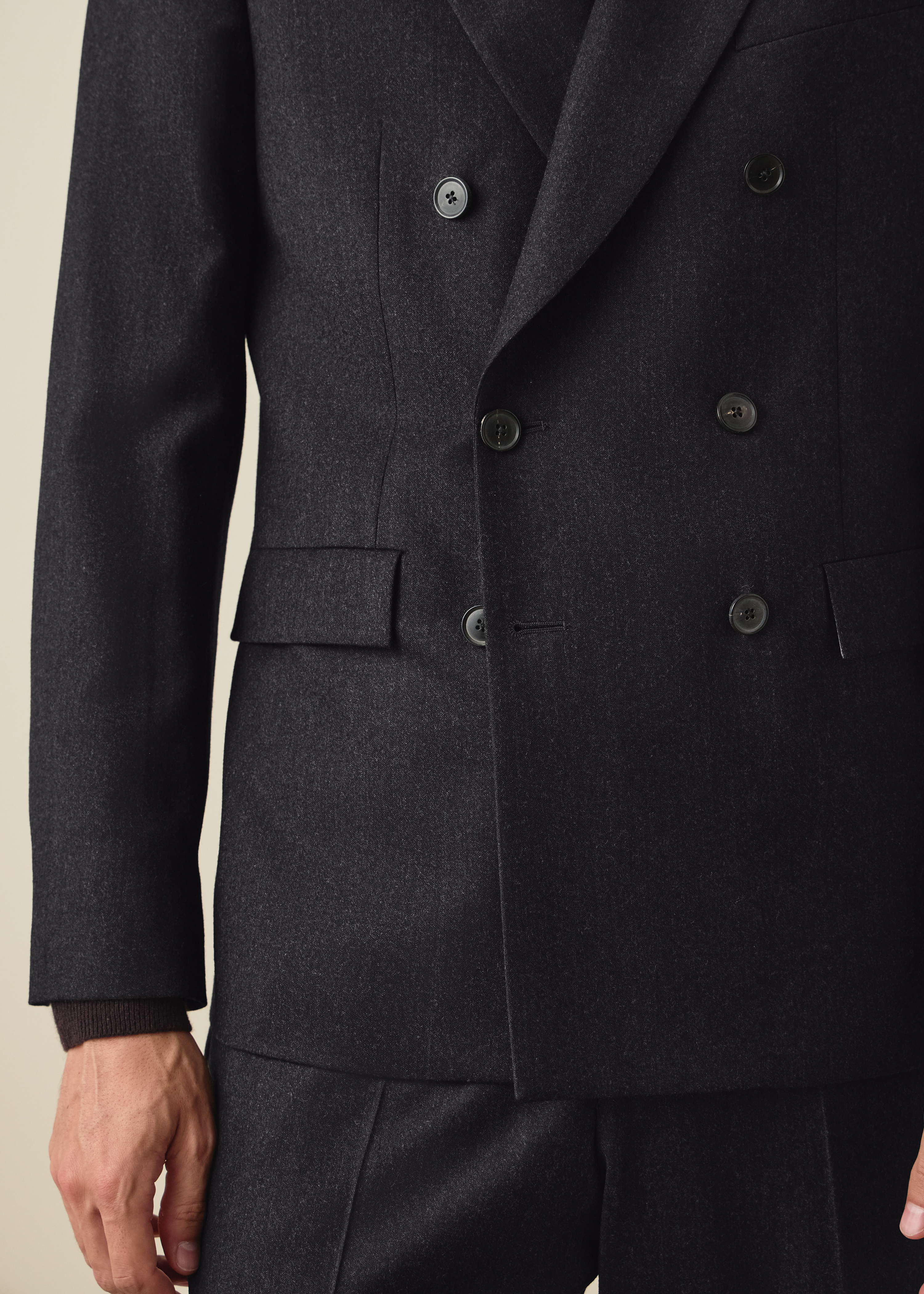 Charcoal Wool-Cashmere Flannel Double-Breasted Blazer thumbnail 6