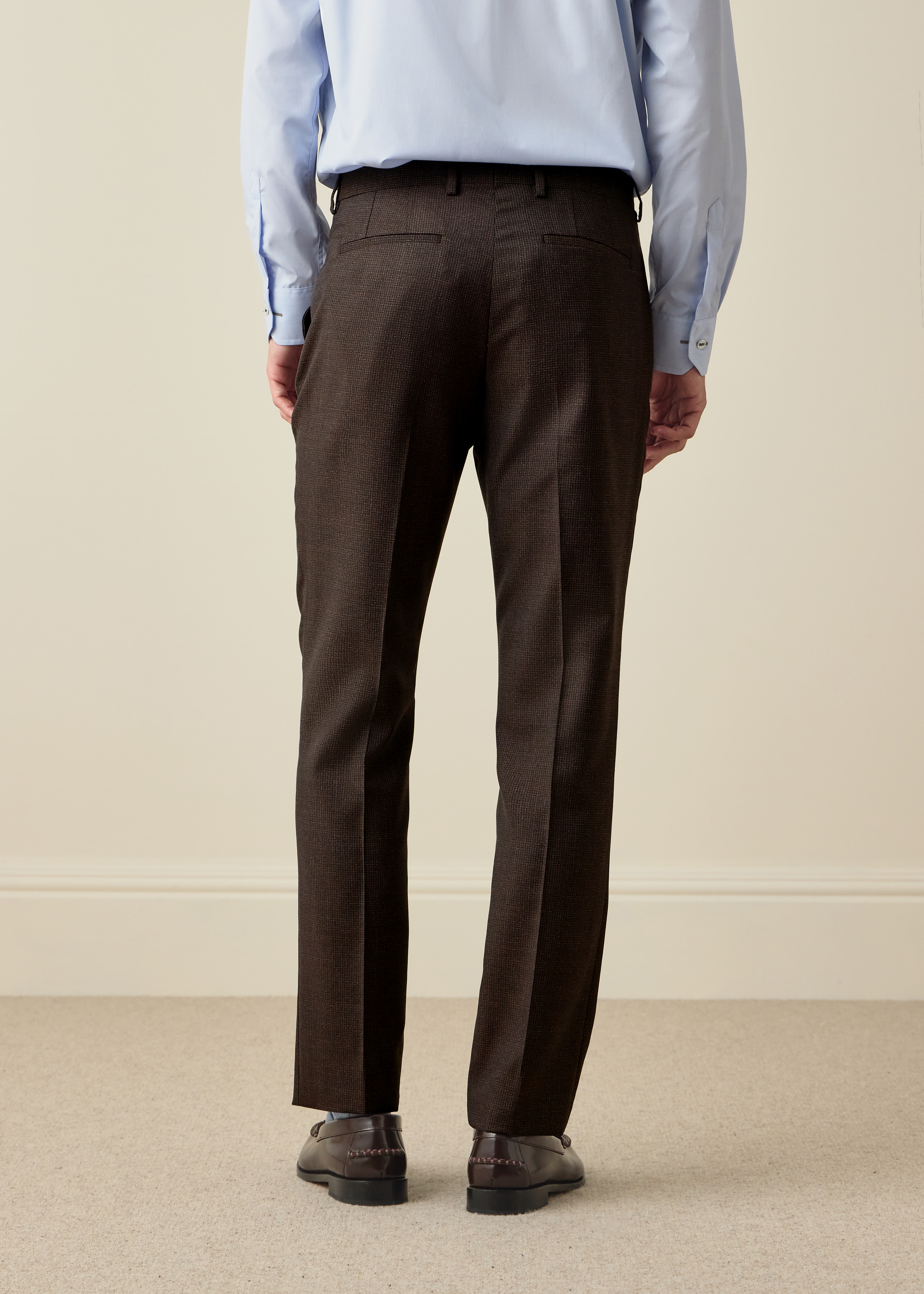 Slim-Fit Brown Micro-Check Wool Trousers thumbnail 4