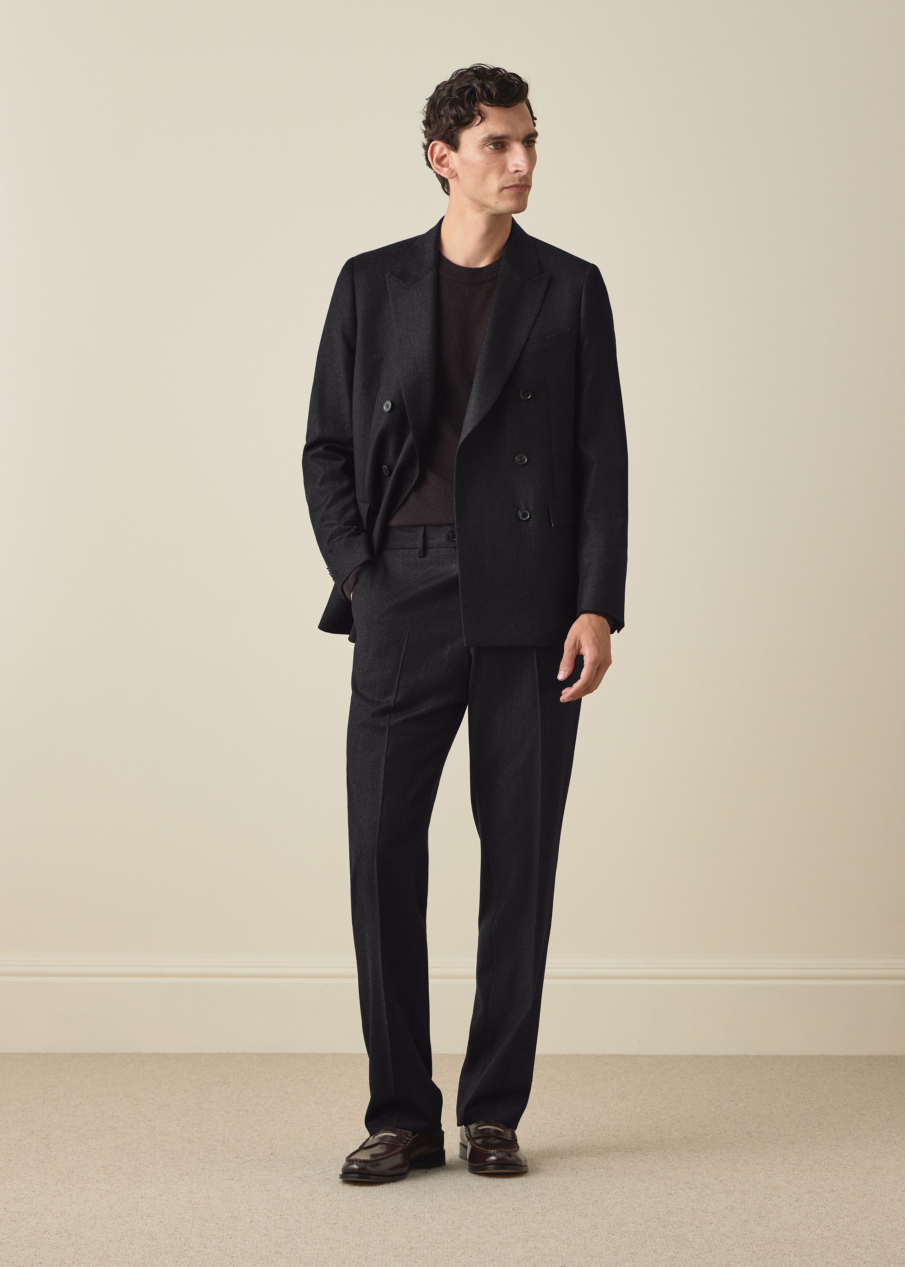 Charcoal Wool-Cashmere Flannel Trousers thumbnail 6
