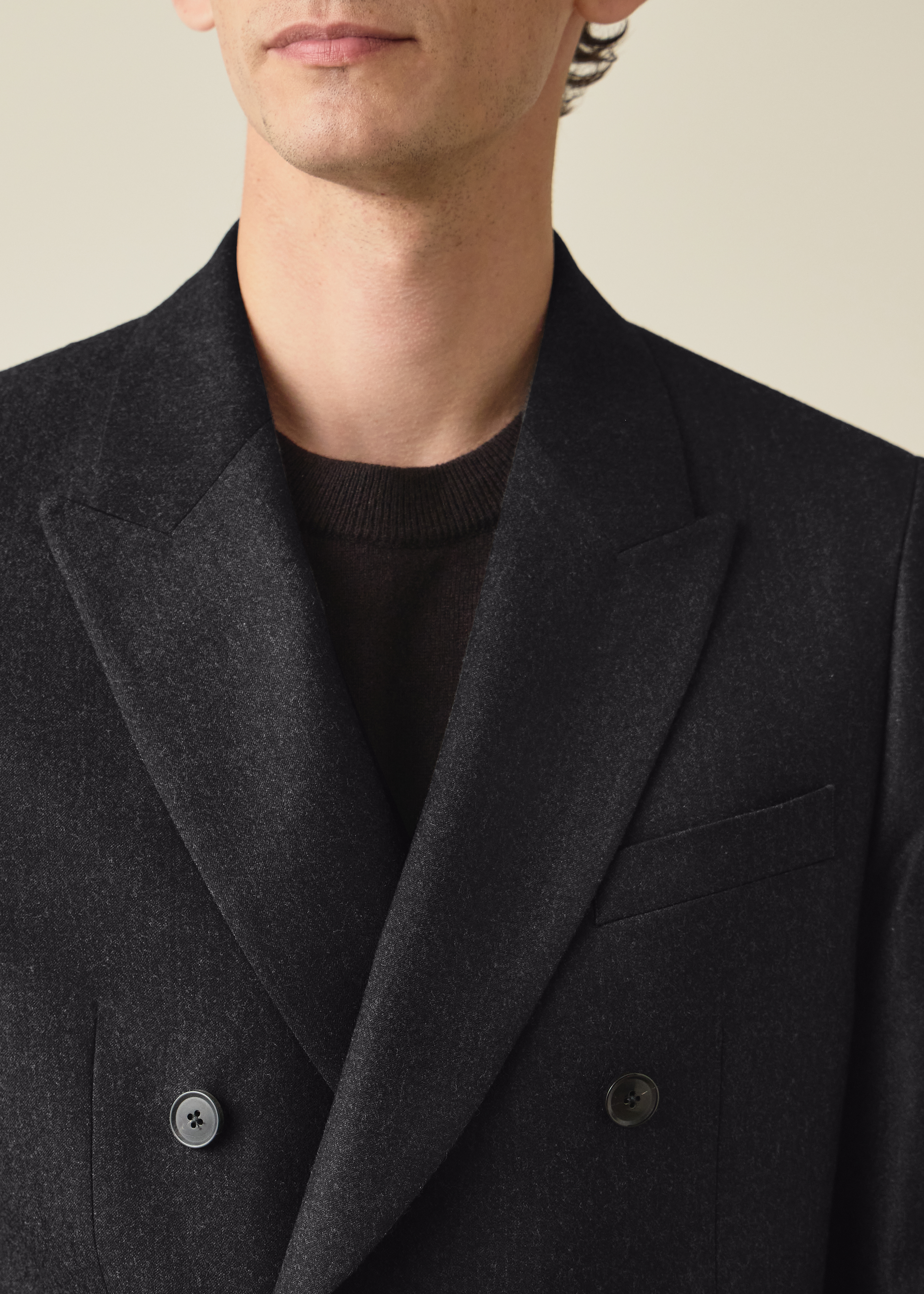 Charcoal Wool-Cashmere Flannel Double-Breasted Blazer thumbnail 5