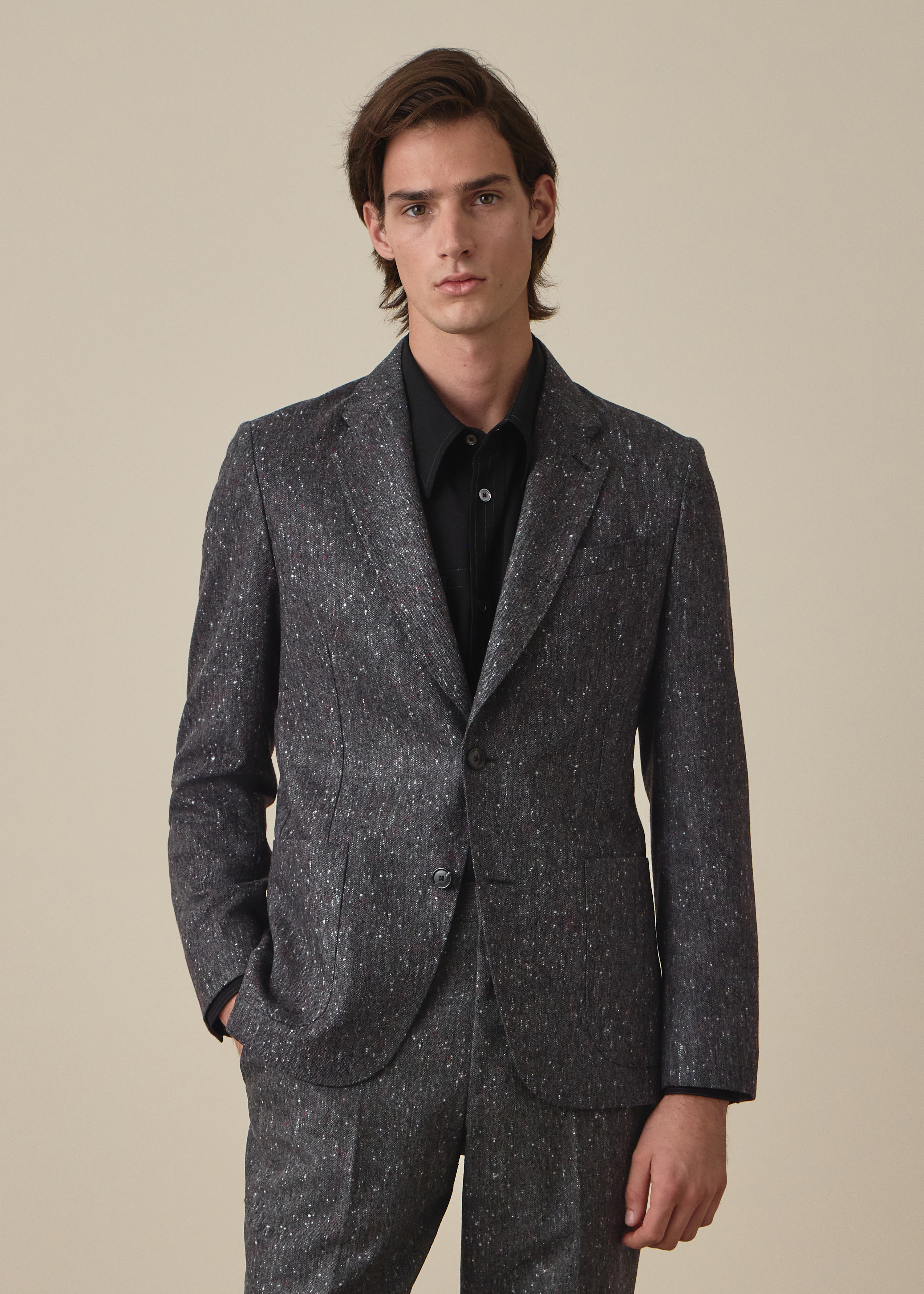Dark Grey Donegal Wool Patch-Pocket Blazer thumbnail 2