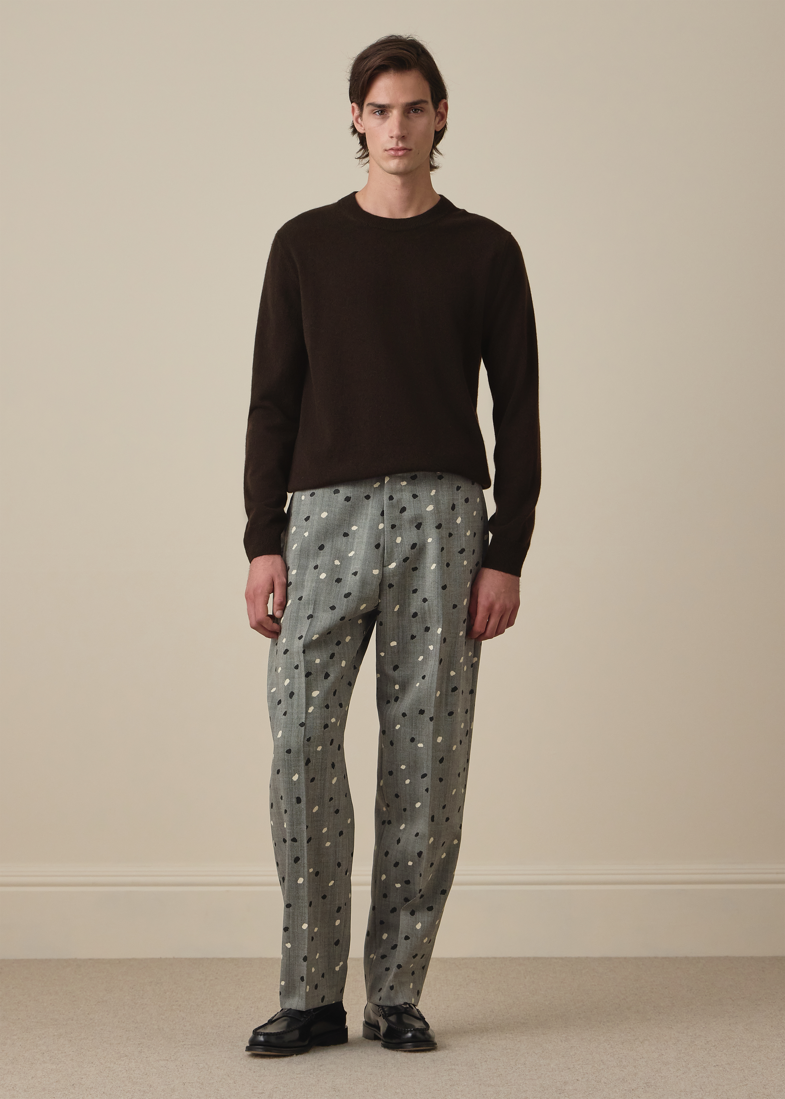Relaxed-Fit Grey Herringbone Polka Dot Trousers thumbnail 6