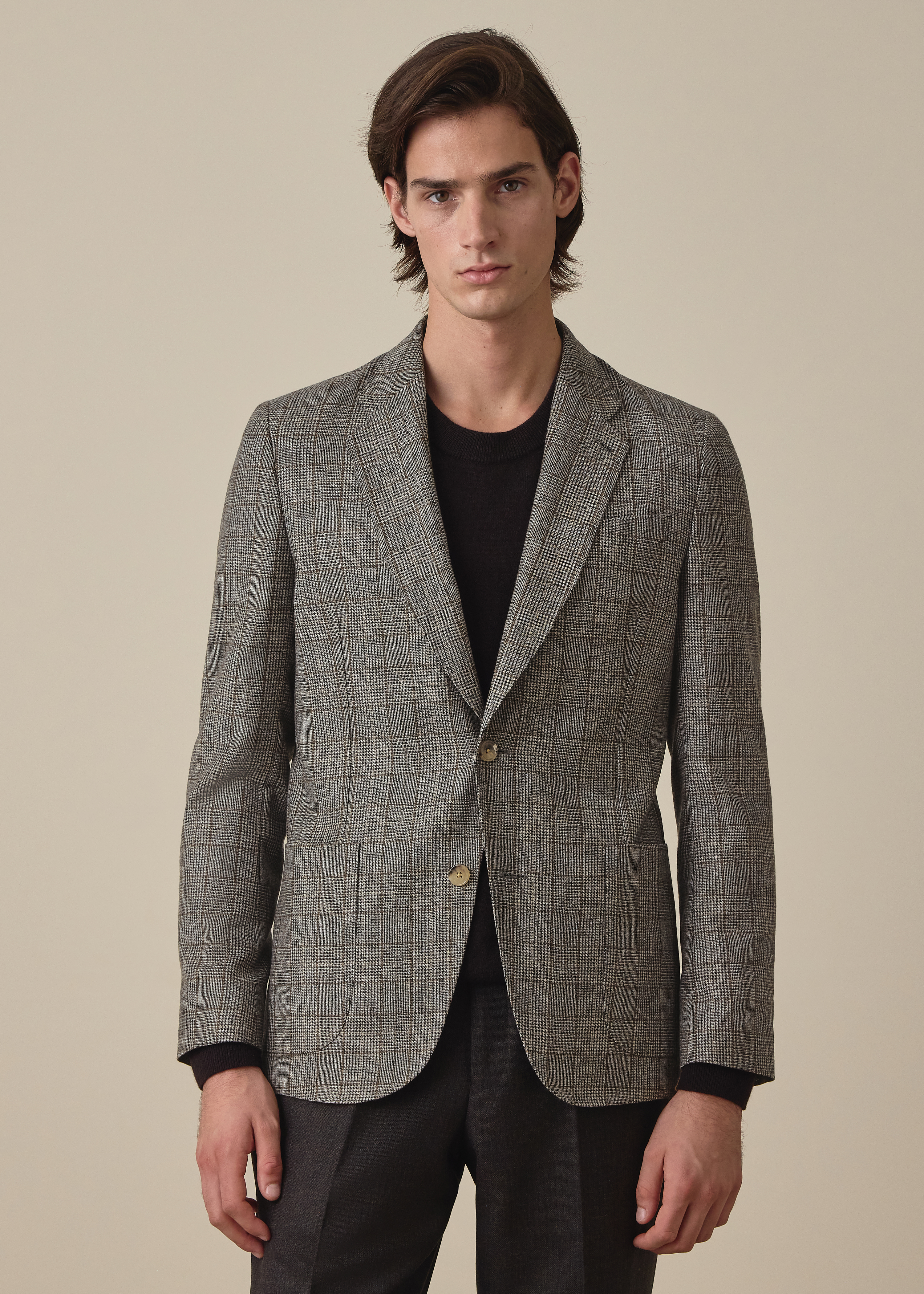 Grey Wool Houndstooth Check Buggy-Lined Blazer thumbnail 2