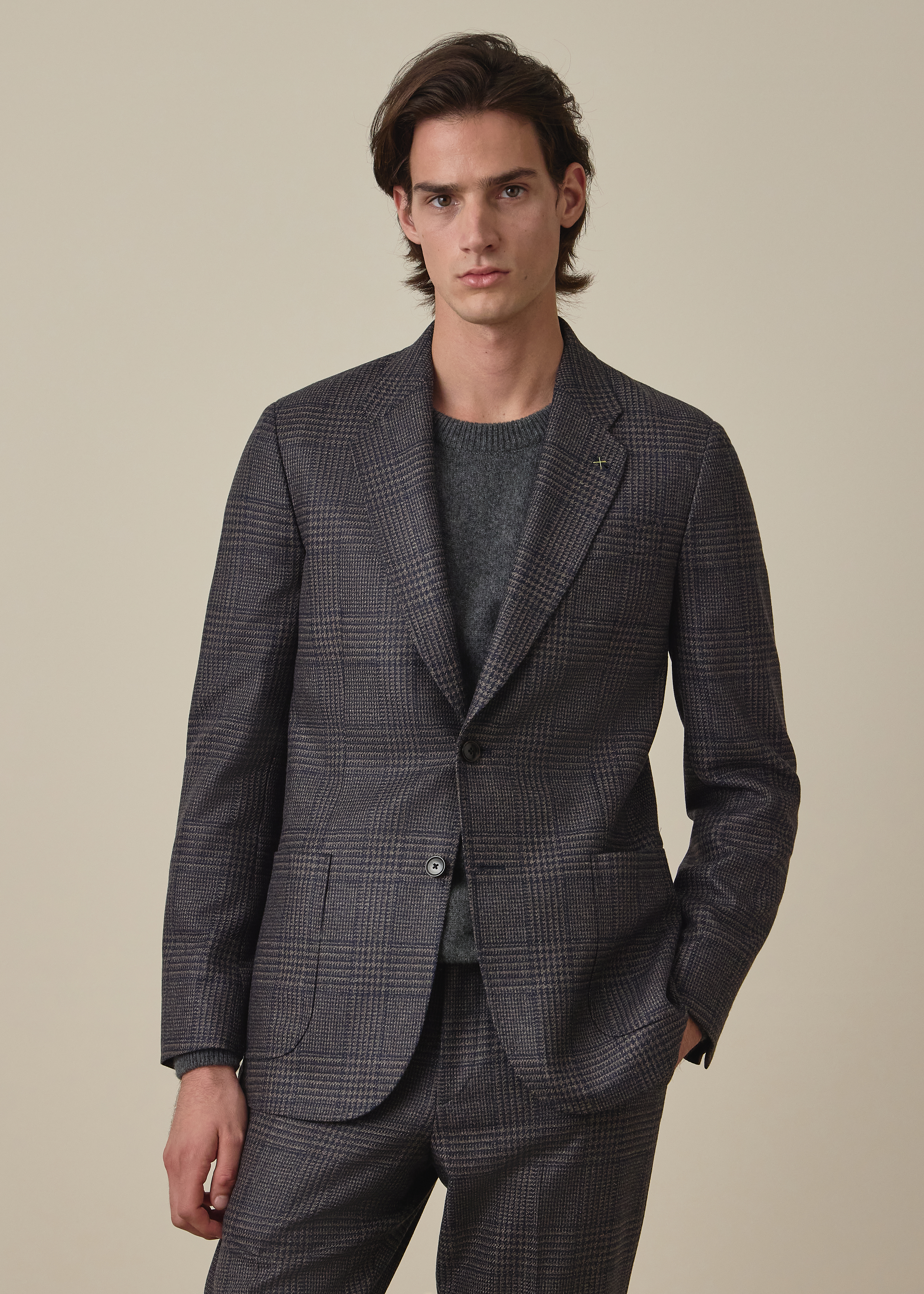 Navy and Brown 'Dream Tweed' Wool-Silk Blazer thumbnail 2