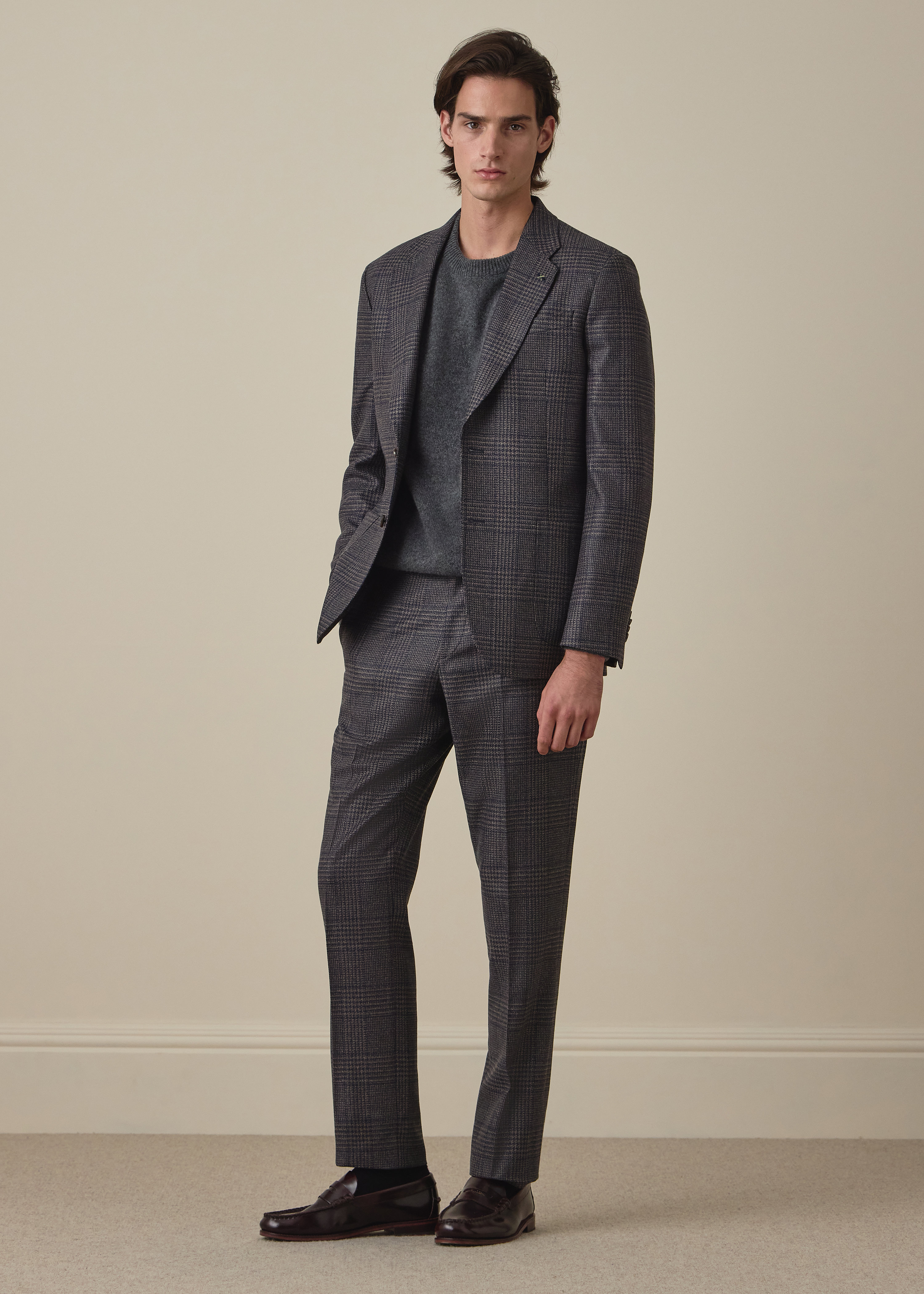Navy and Brown 'Dream Tweed' Wool-Silk Blazer thumbnail 8