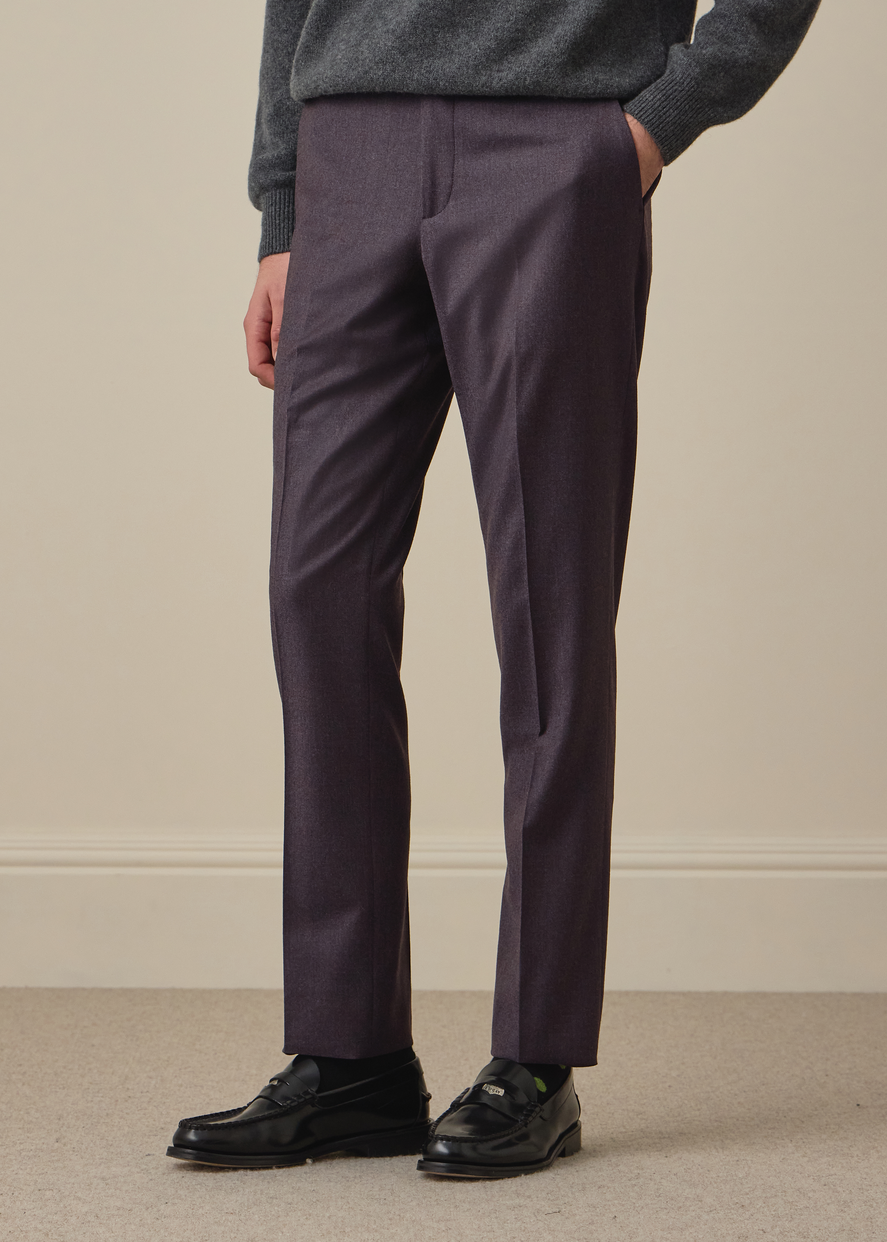 Slim-Fit Blue Grey Wool-Cashmere Flannel Trousers thumbnail 2