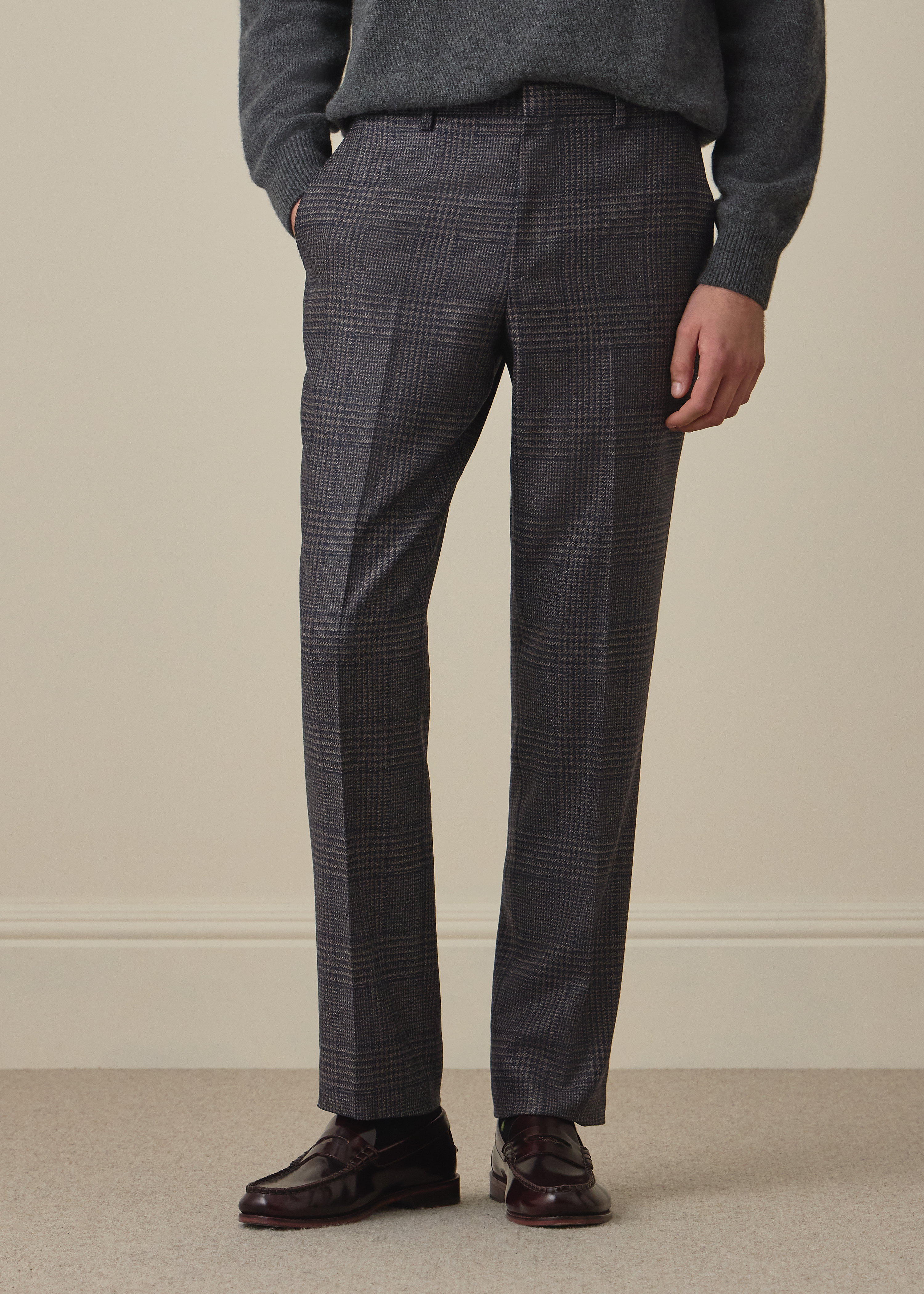 The Brierley - Navy and Brown 'Dream Tweed' Wool-Silk Trousers thumbnail 2
