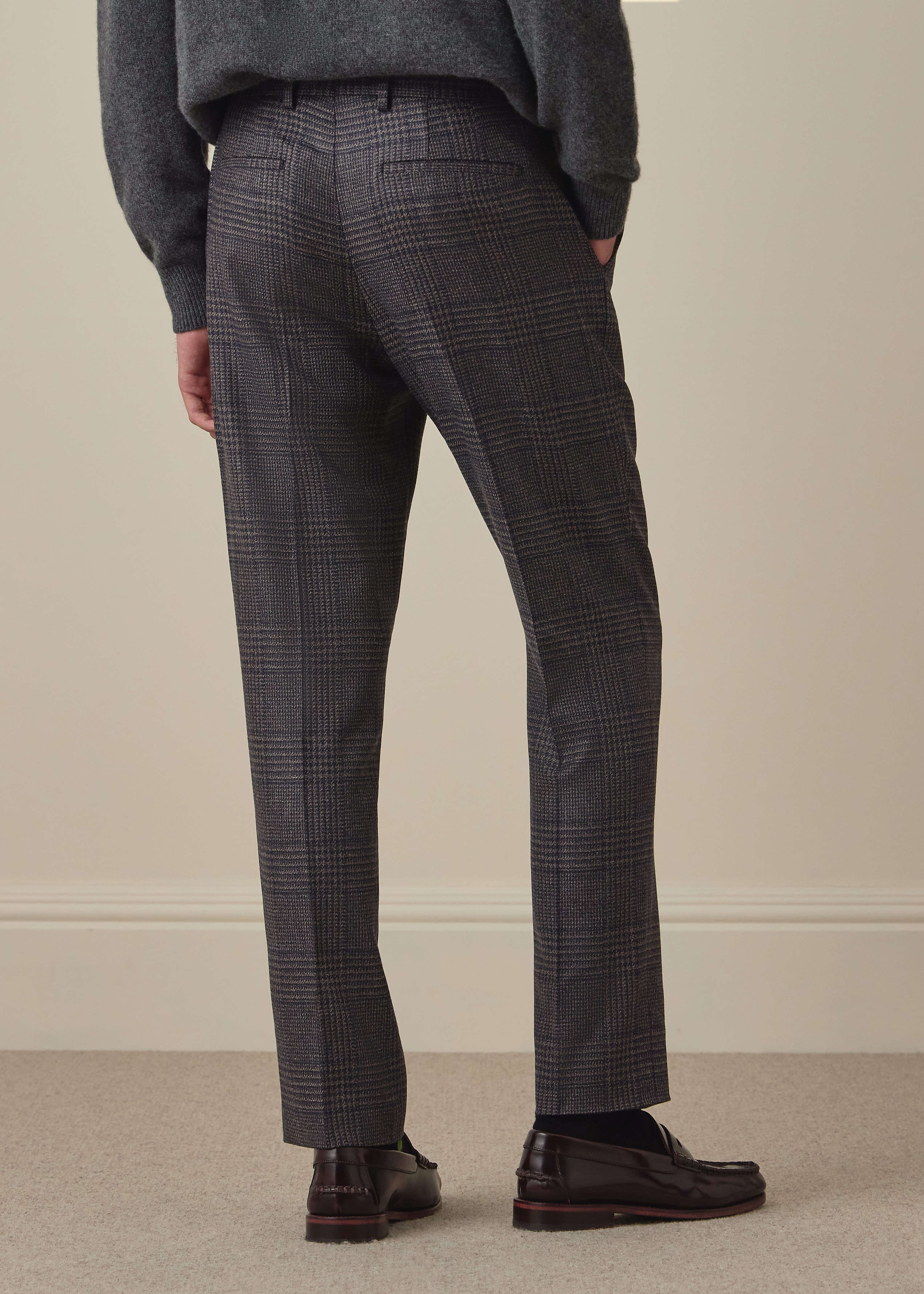 The Brierley - Navy and Brown 'Dream Tweed' Wool-Silk Trousers thumbnail 4