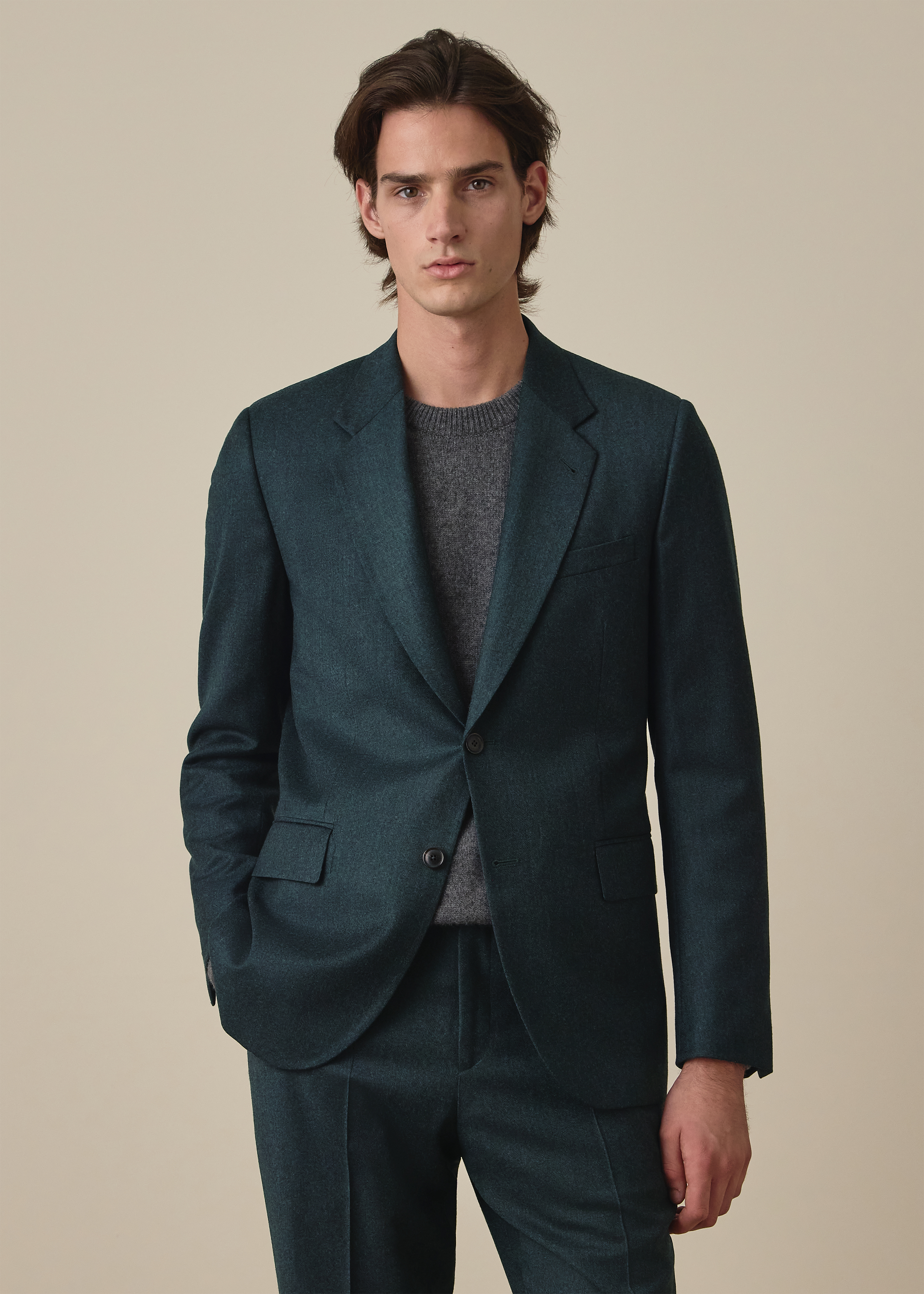 The Westbourne - Dark Teal Green Wool-Cashmere Flannel Blazer thumbnail 2