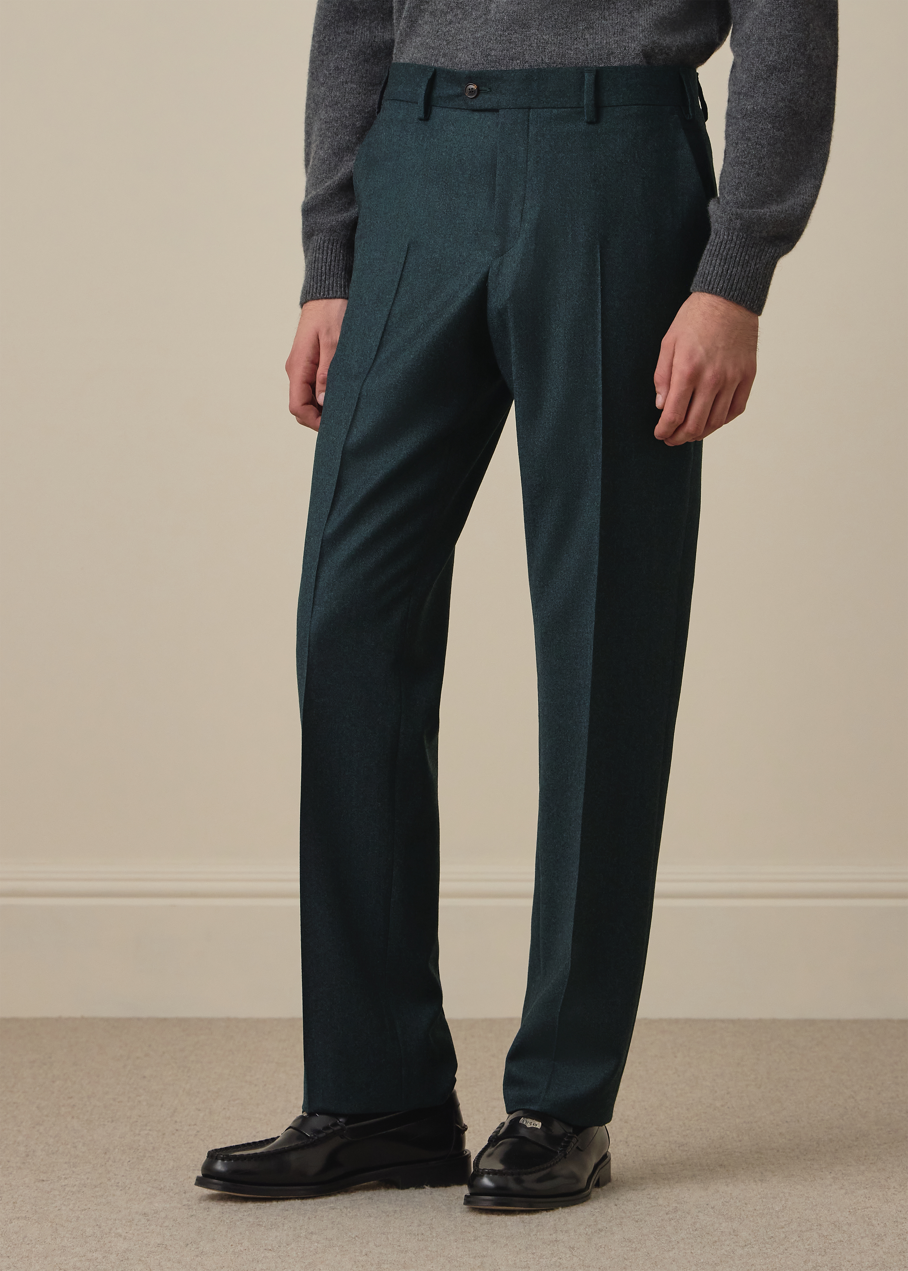 Teal Wool-Cashmere Flannel Trousers thumbnail 2
