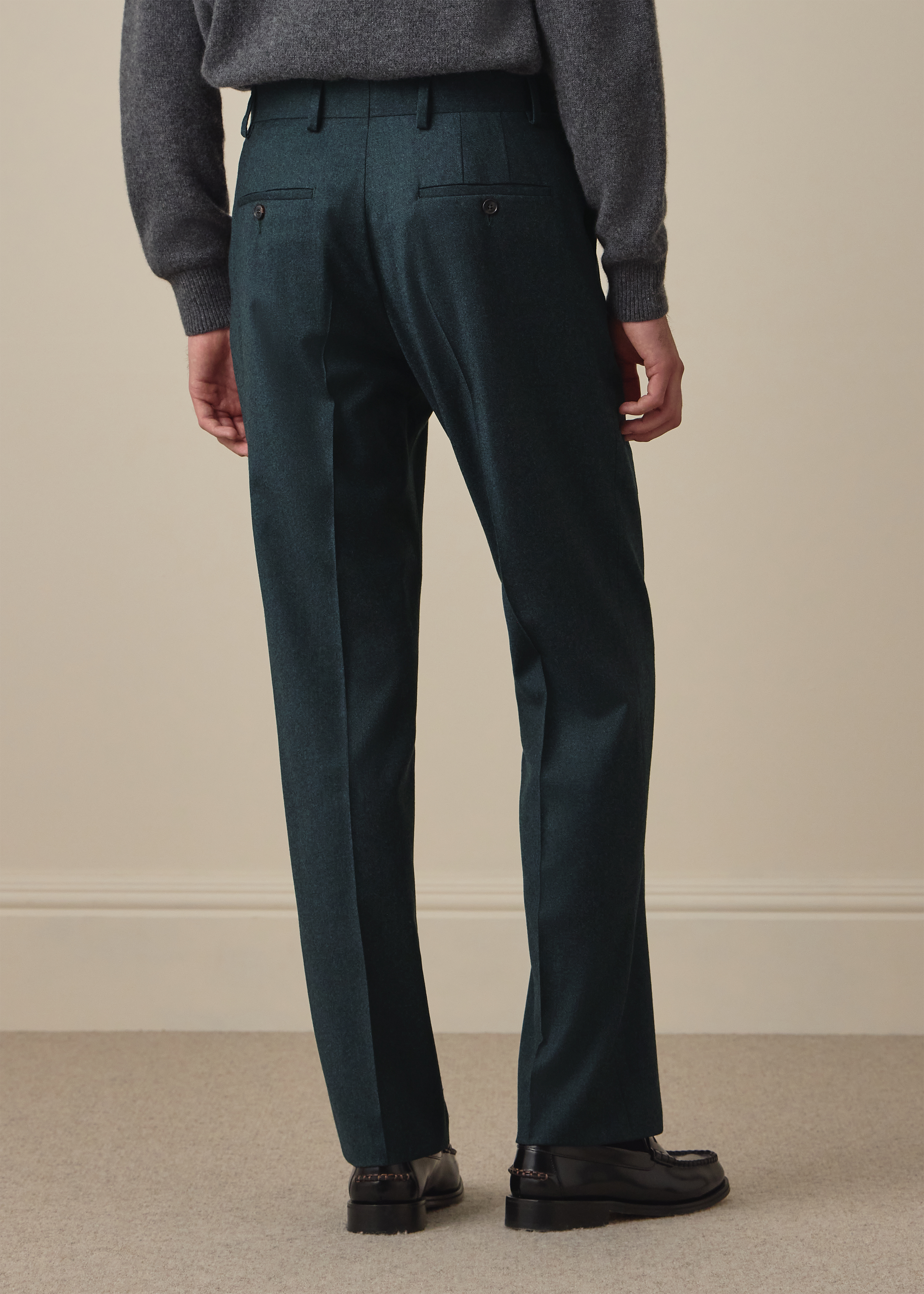 Teal Wool-Cashmere Flannel Trousers thumbnail 4
