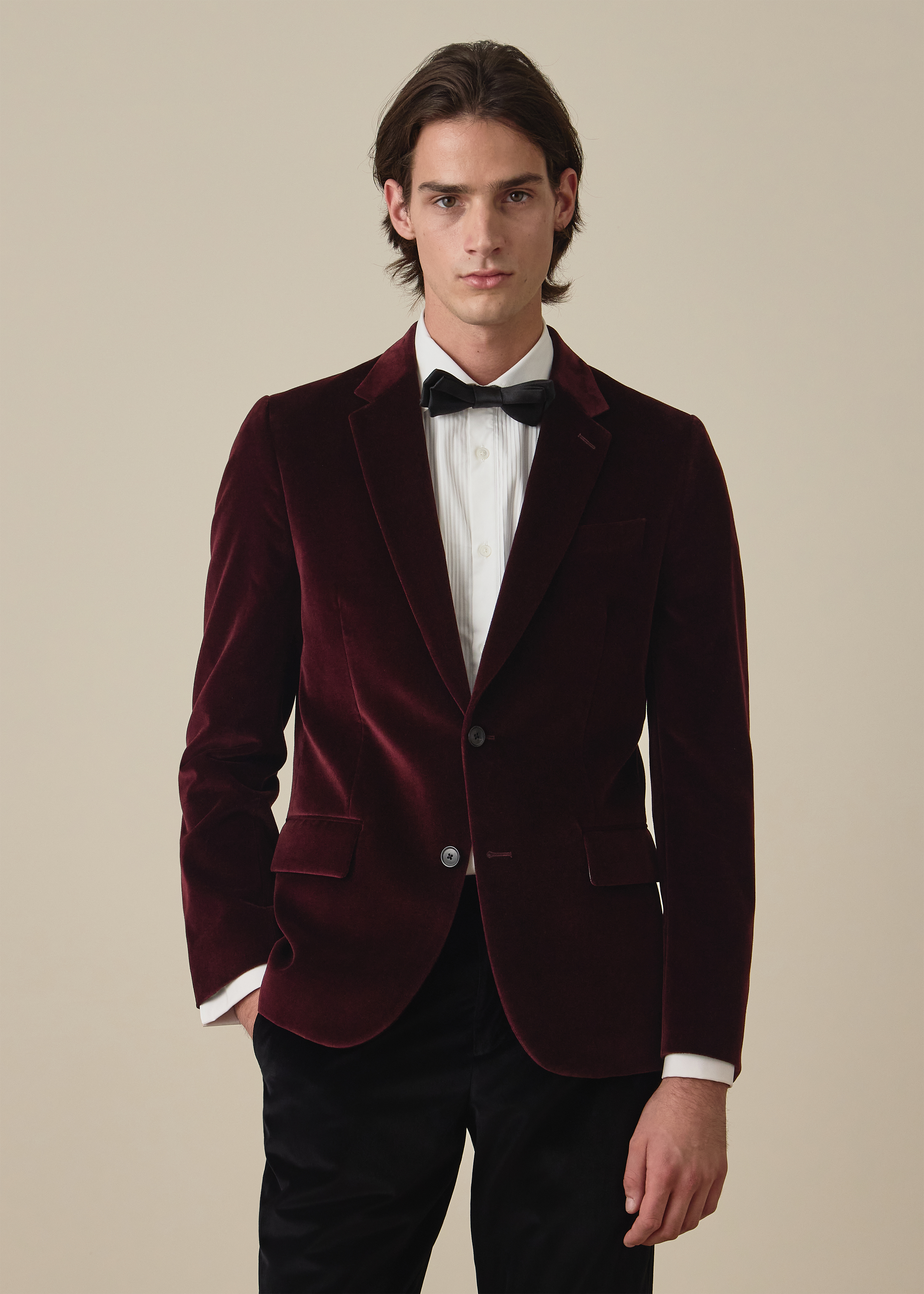 The Soho - Tailored-Fit Burgundy Velvet Blazer thumbnail 2