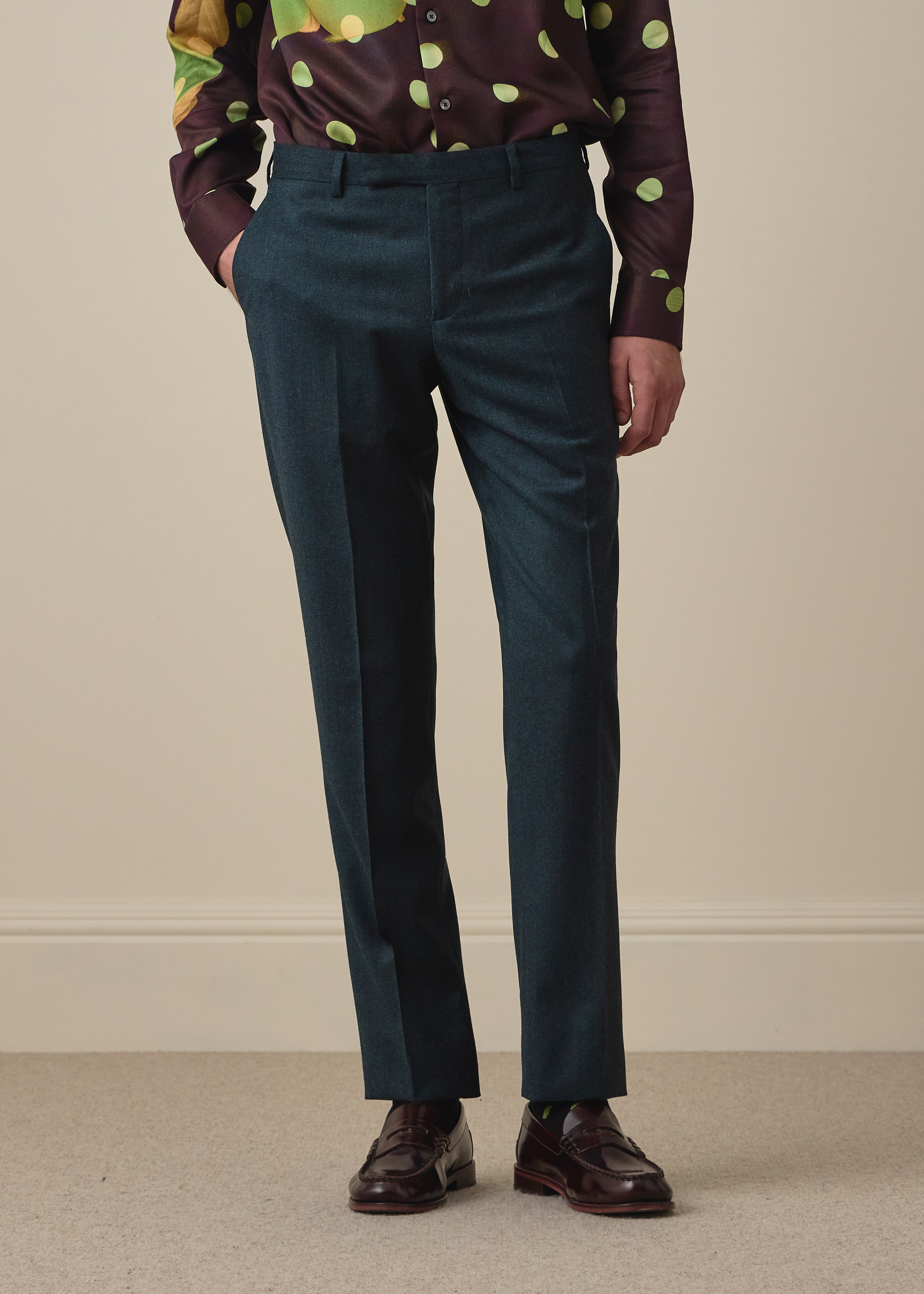Slim-Fit Teal Green Wool-Cashmere Flannel Trousers thumbnail 2