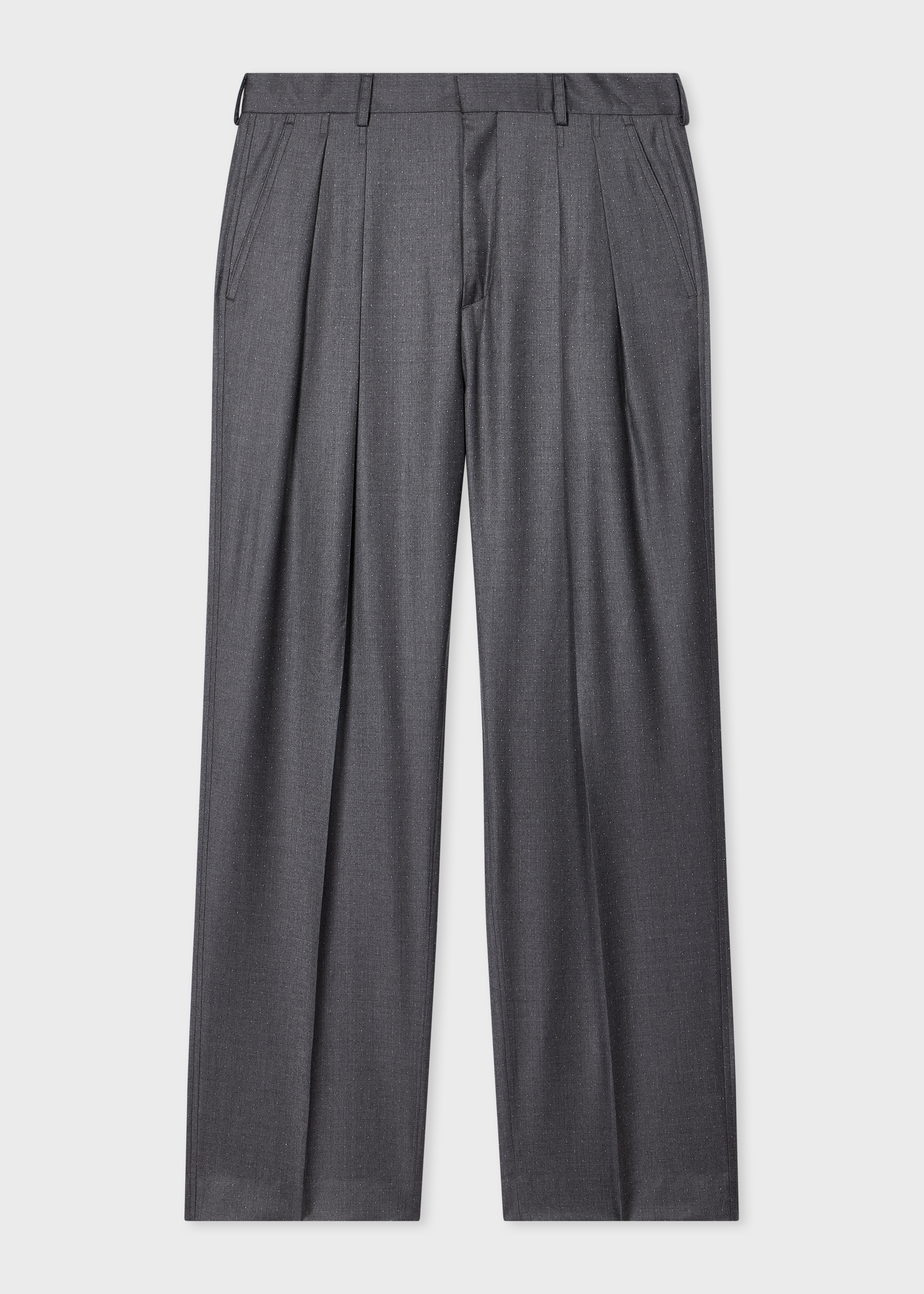 Grey Pin-Dot Wool Pleated Trousers