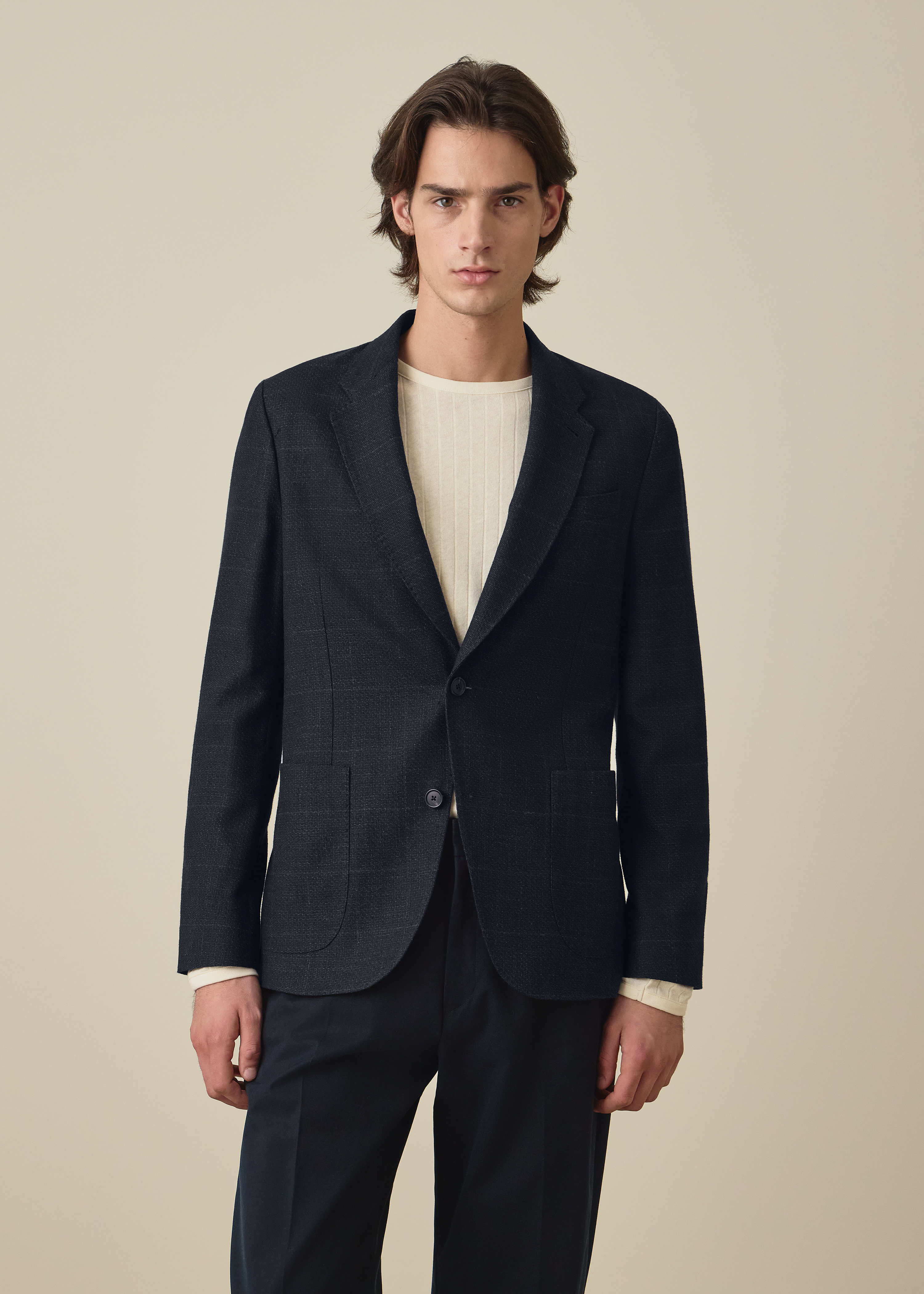 Navy Check Wool Patch-Pocket Buggy-Lined Blazer thumbnail 2