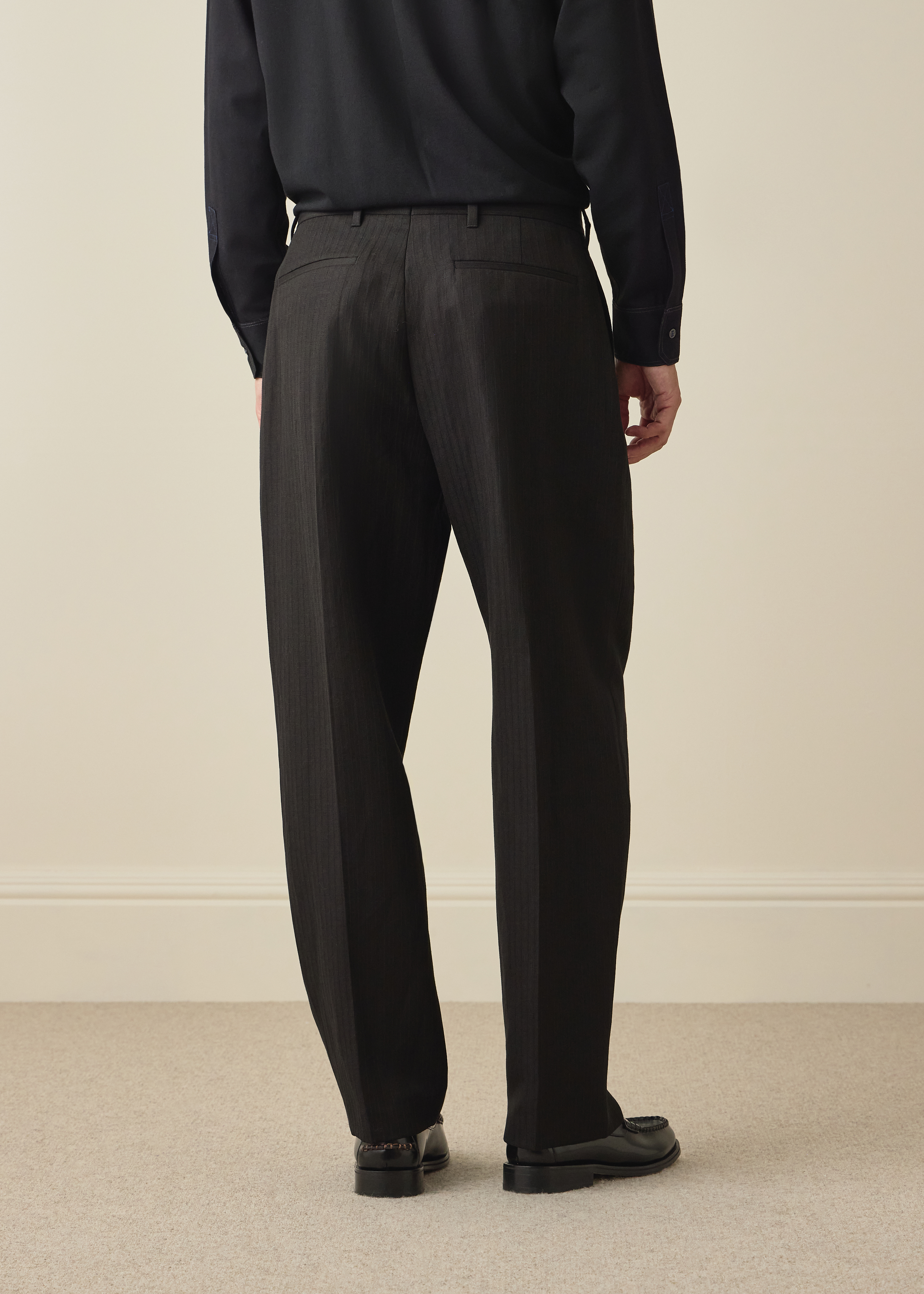 Black Linen and Wool-Blend Textured Twill Trousers thumbnail 4