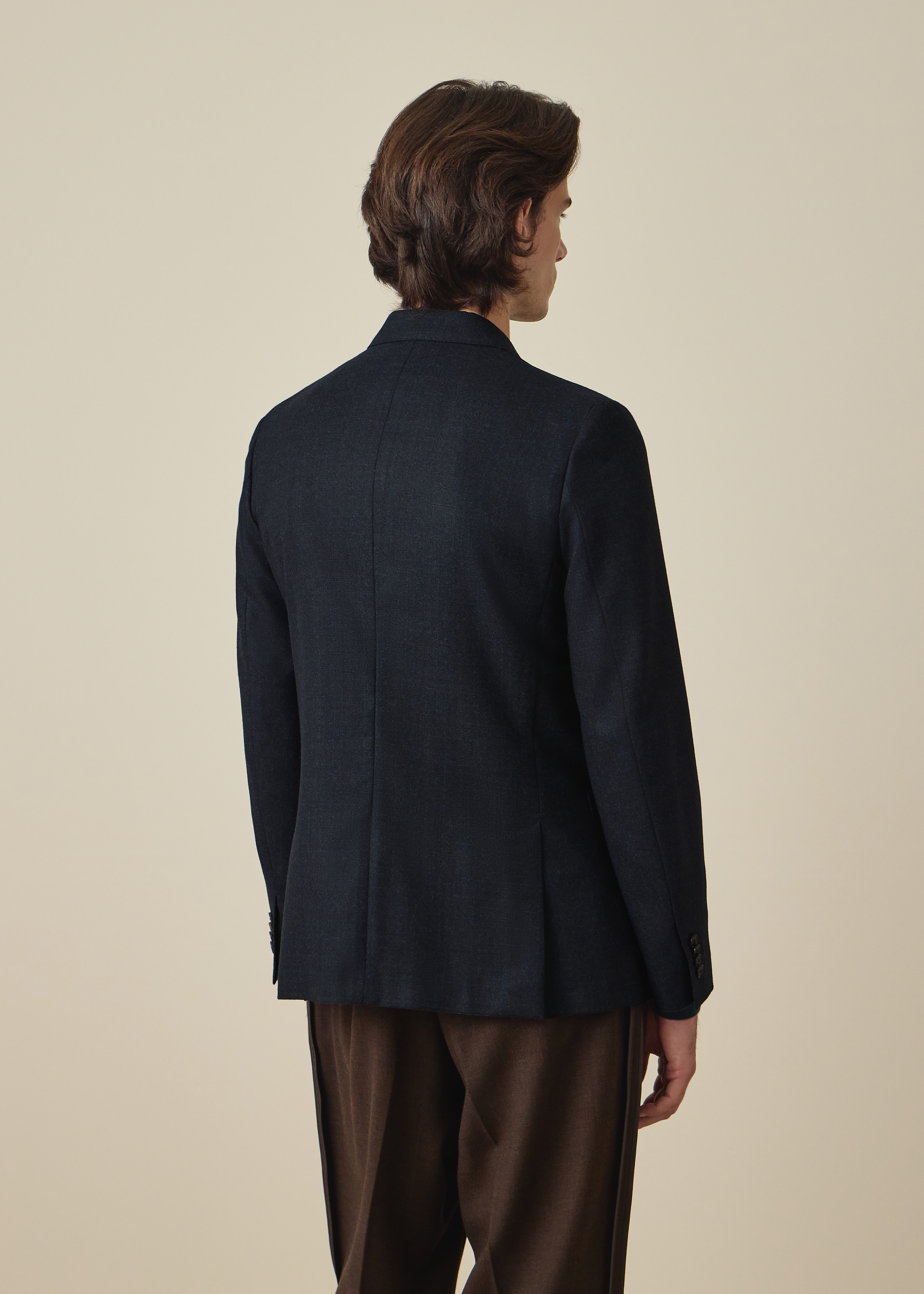Navy Subtle-Check Wool Patch-Pocket Blazer thumbnail 4