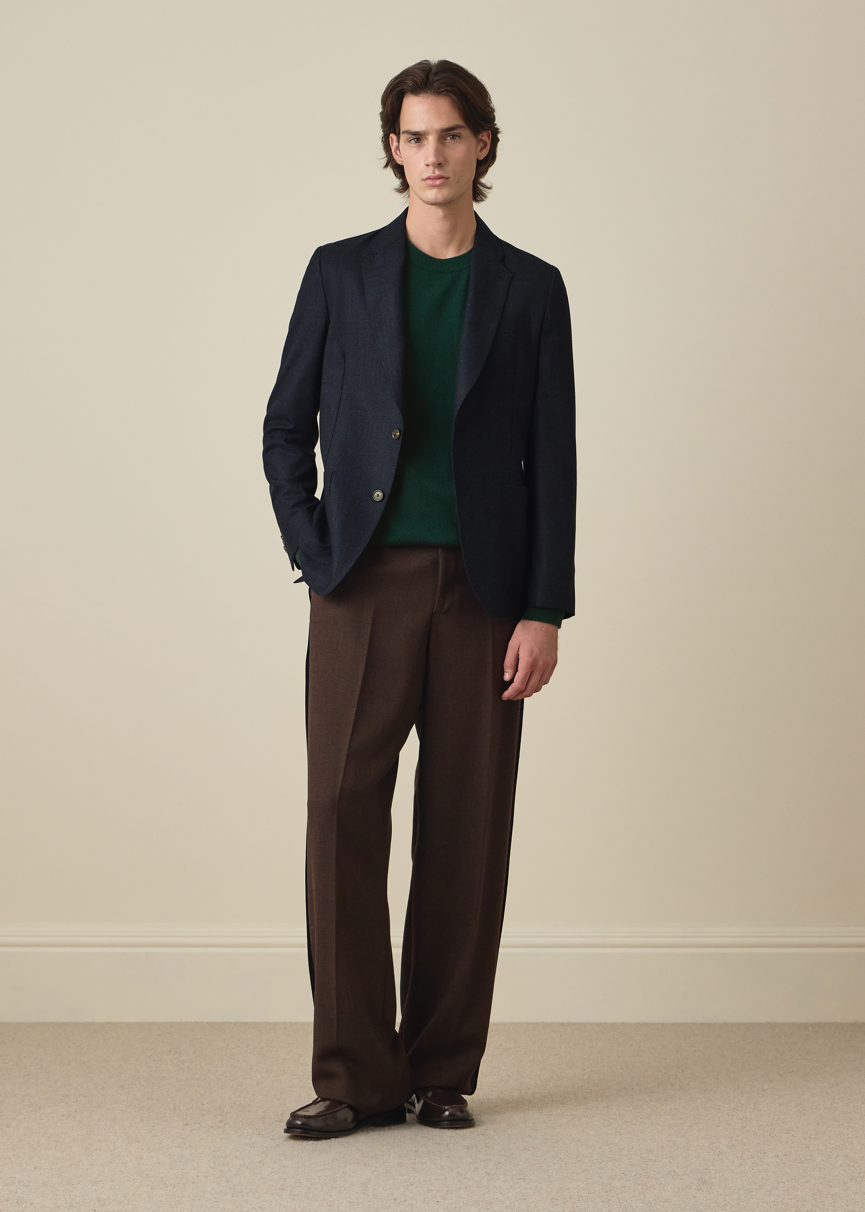 Navy Subtle-Check Wool Patch-Pocket Blazer thumbnail 7