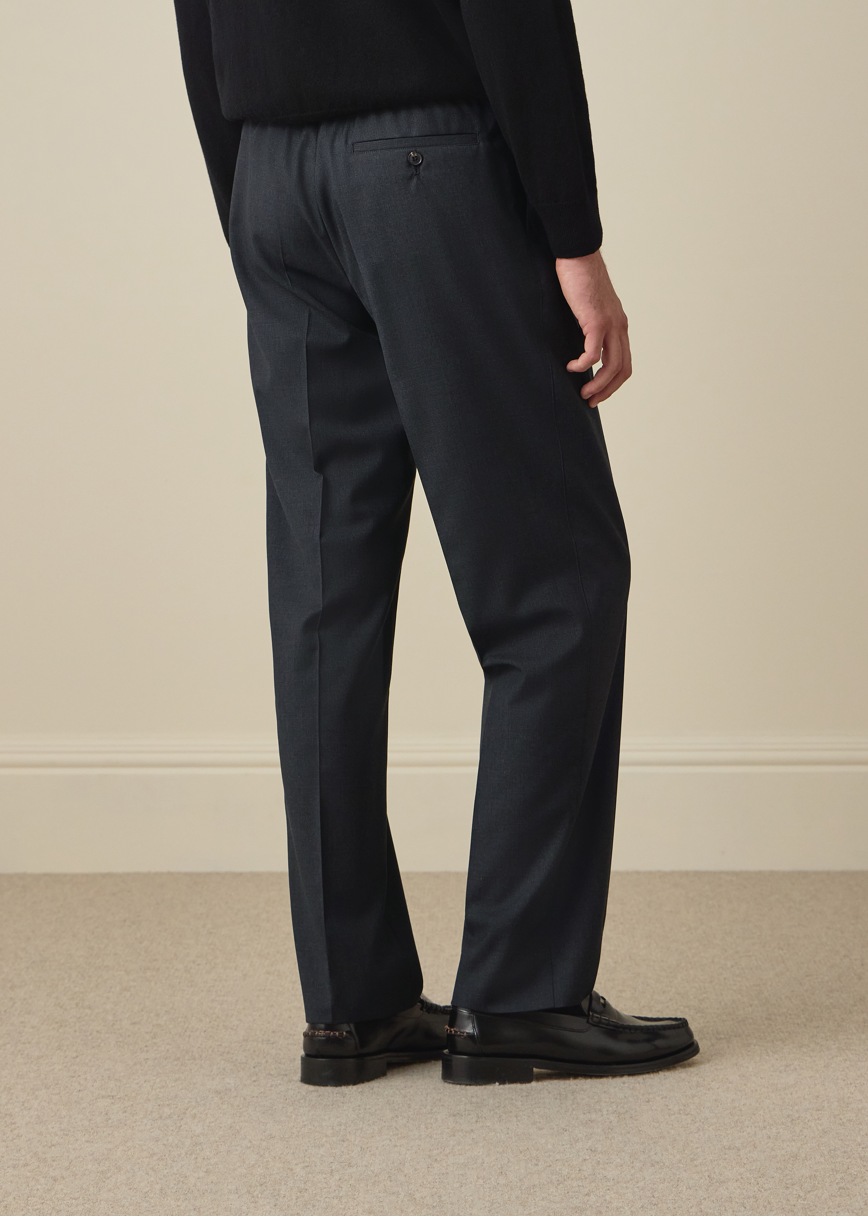 Dark Grey Shadow Check Wool Trousers thumbnail 4