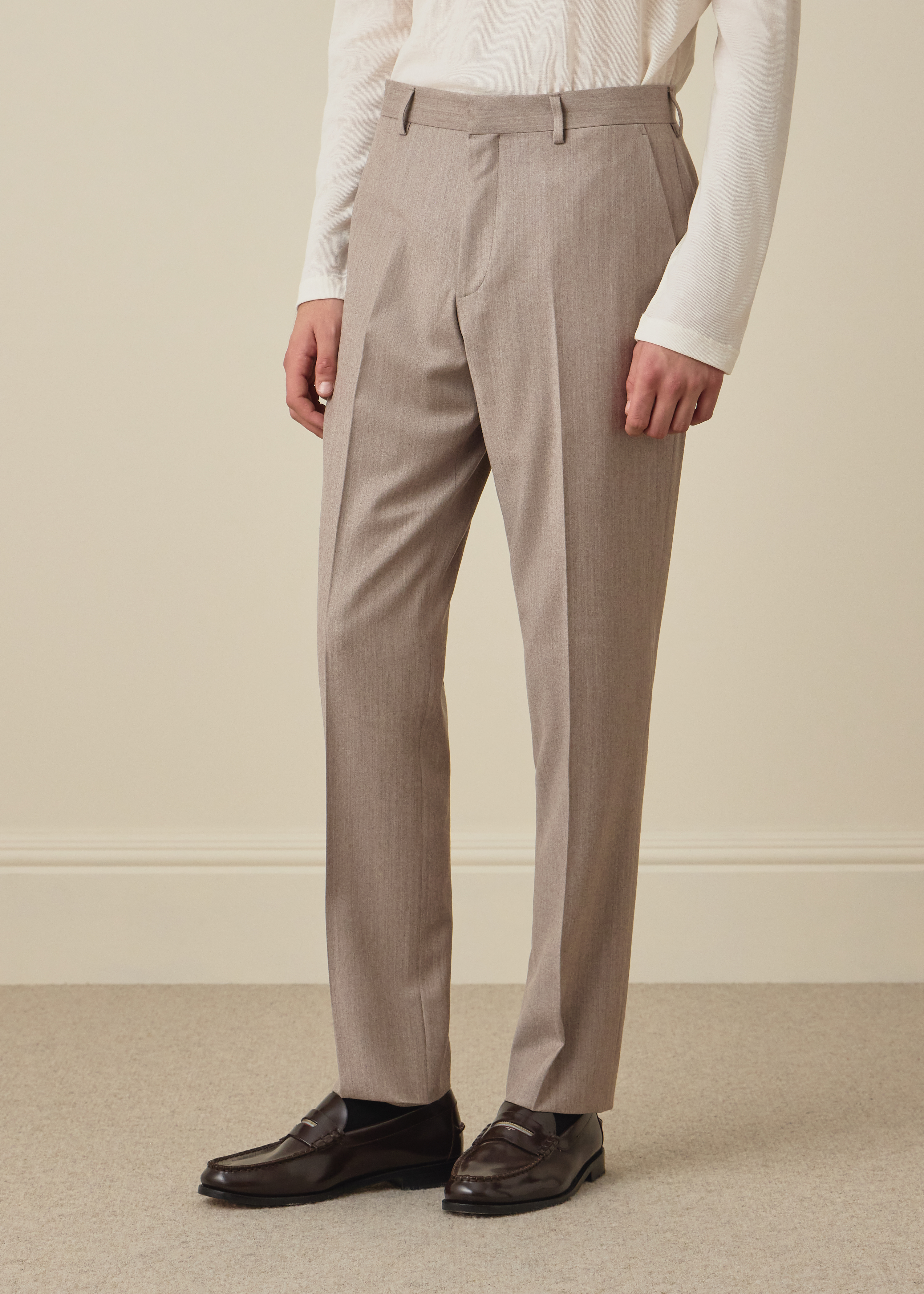 The Brierley - Light Beige Wool-Cashmere Flannel Trousers thumbnail 2