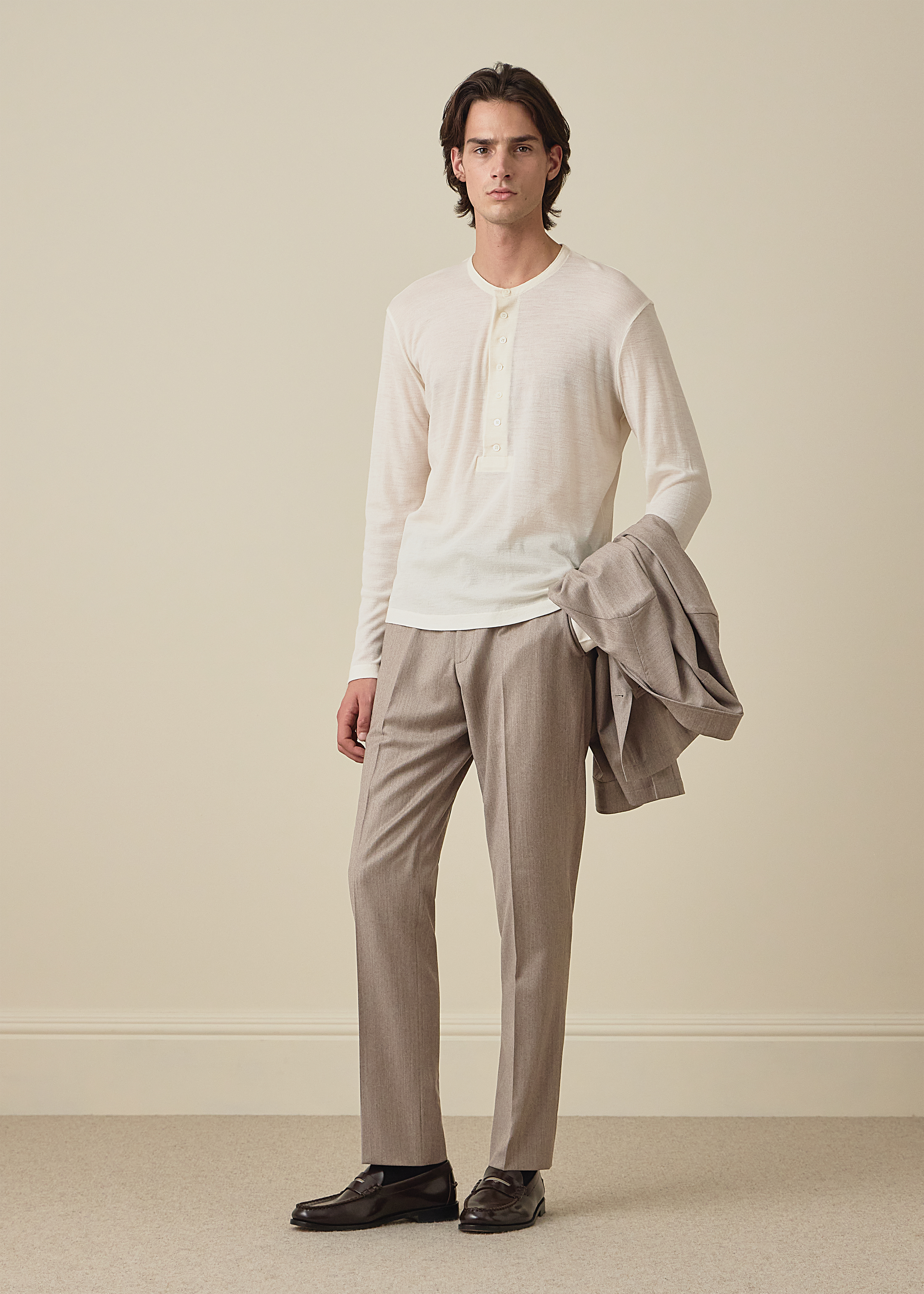 The Brierley - Light Beige Wool-Cashmere Flannel Trousers thumbnail 6