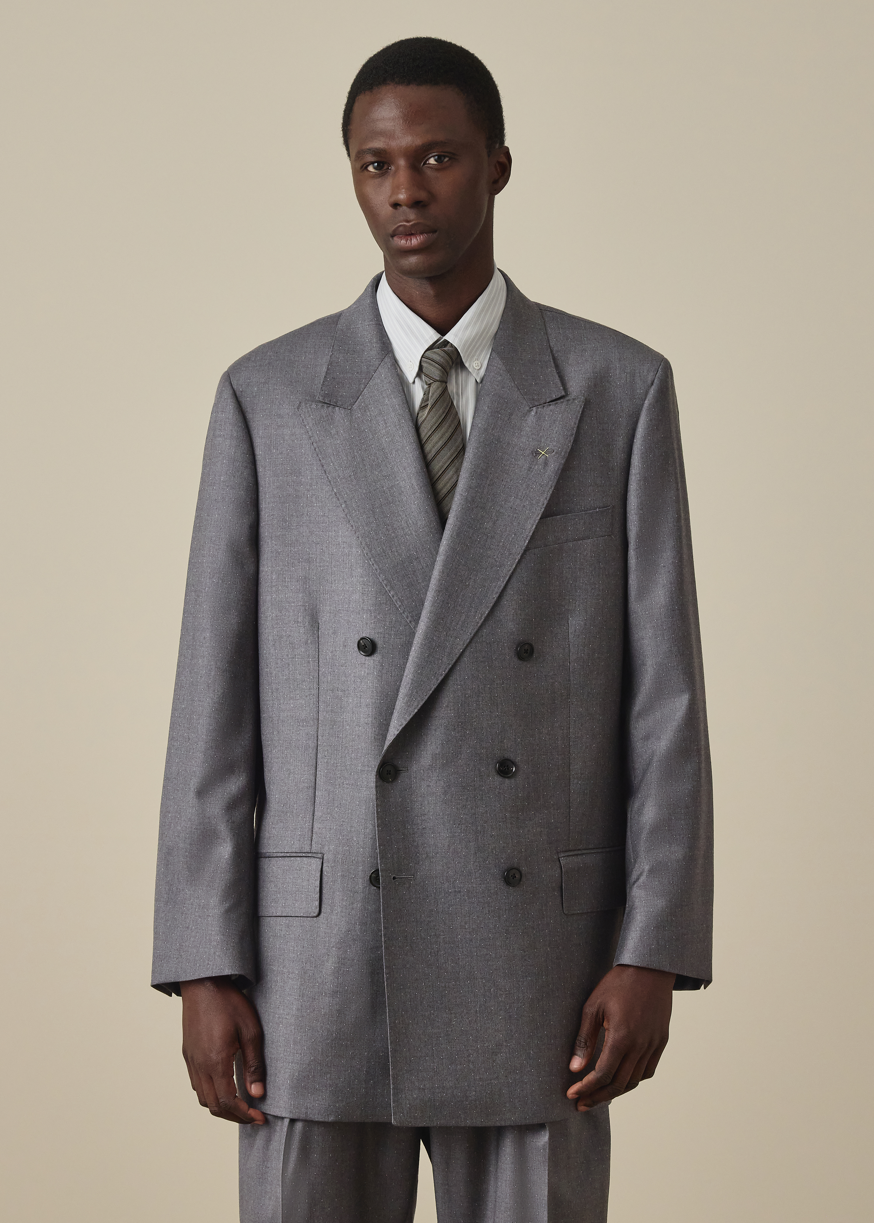 Oversized Grey Pin-Dot Wool Double-Breasted Blazer thumbnail 2