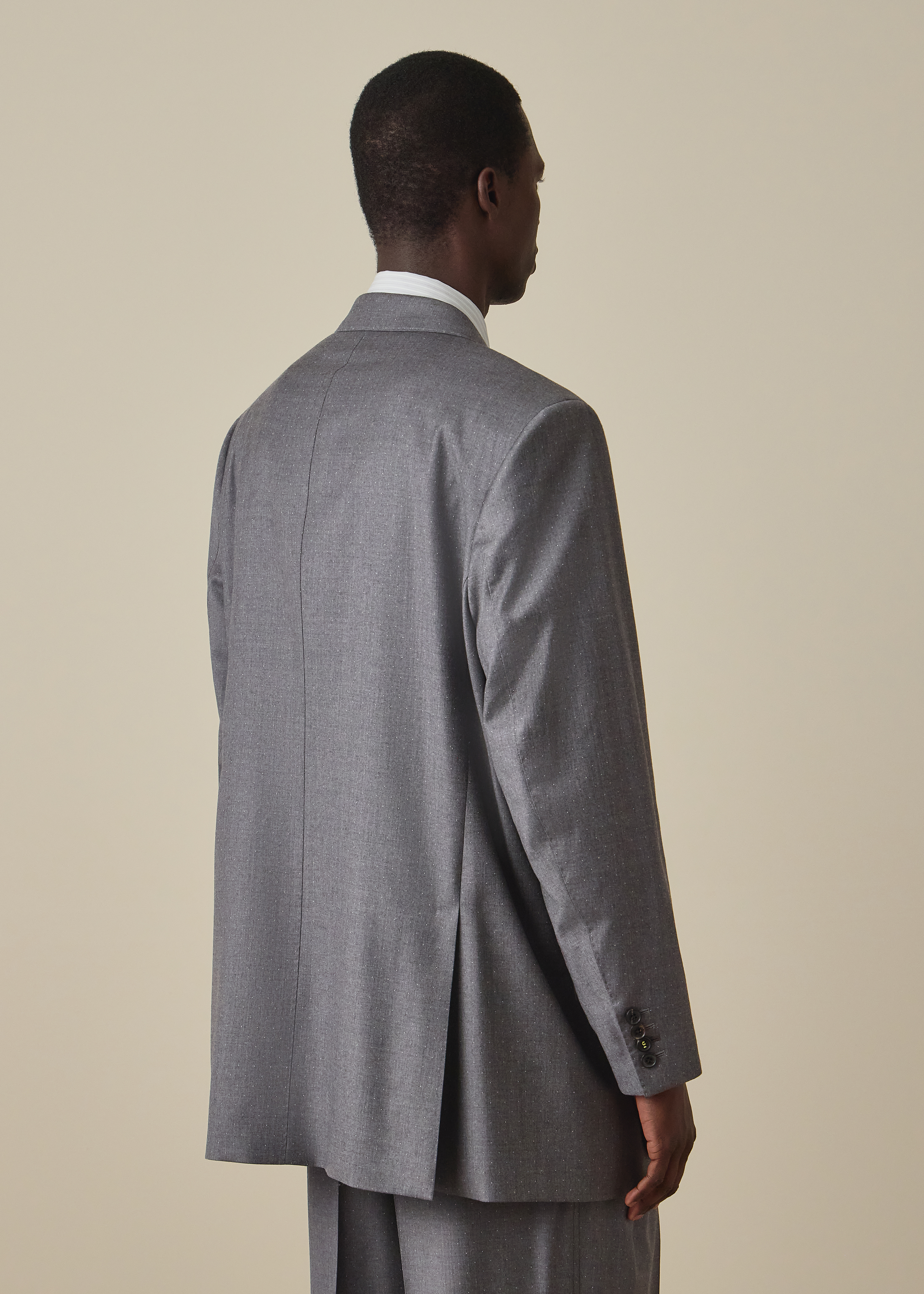 Oversized Grey Pin-Dot Wool Double-Breasted Blazer thumbnail 4